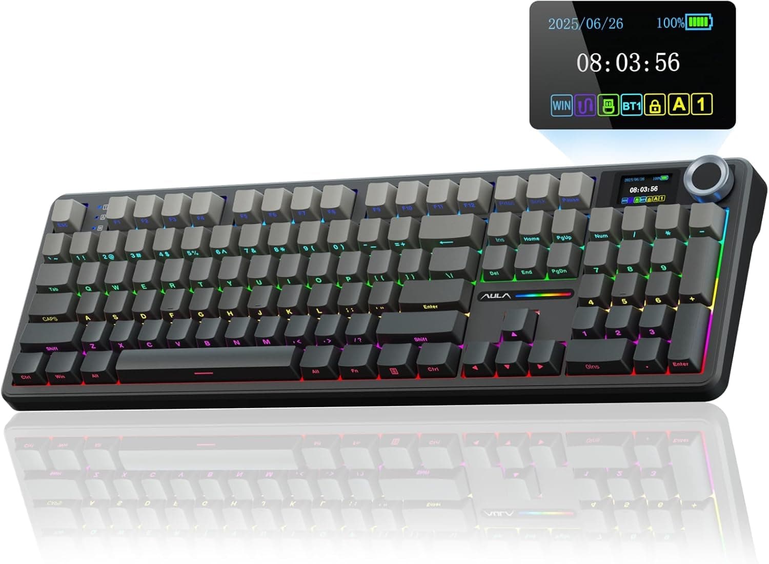 AULA F108 PRO Mechanical Gaming Keyboard with Screen & Knob,Wireless Creamy Keyboard with 8000mAh Battery,Pre-lubed Switches,Side Printed PBT Keycaps,RGB Backlit Hot Swappable Custom Keyboards