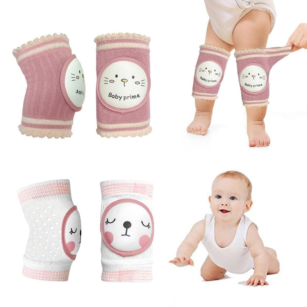 Goodern 2 Pairs Baby Knee Pads for Crawling,Toddlers Breathable Anti-Slip Protector Knee with Sponge Pad,Boys and Girls Elastic Crawling Knee Pads Cute Cartoon Pattern Knee Cover for Unisex Babies-A