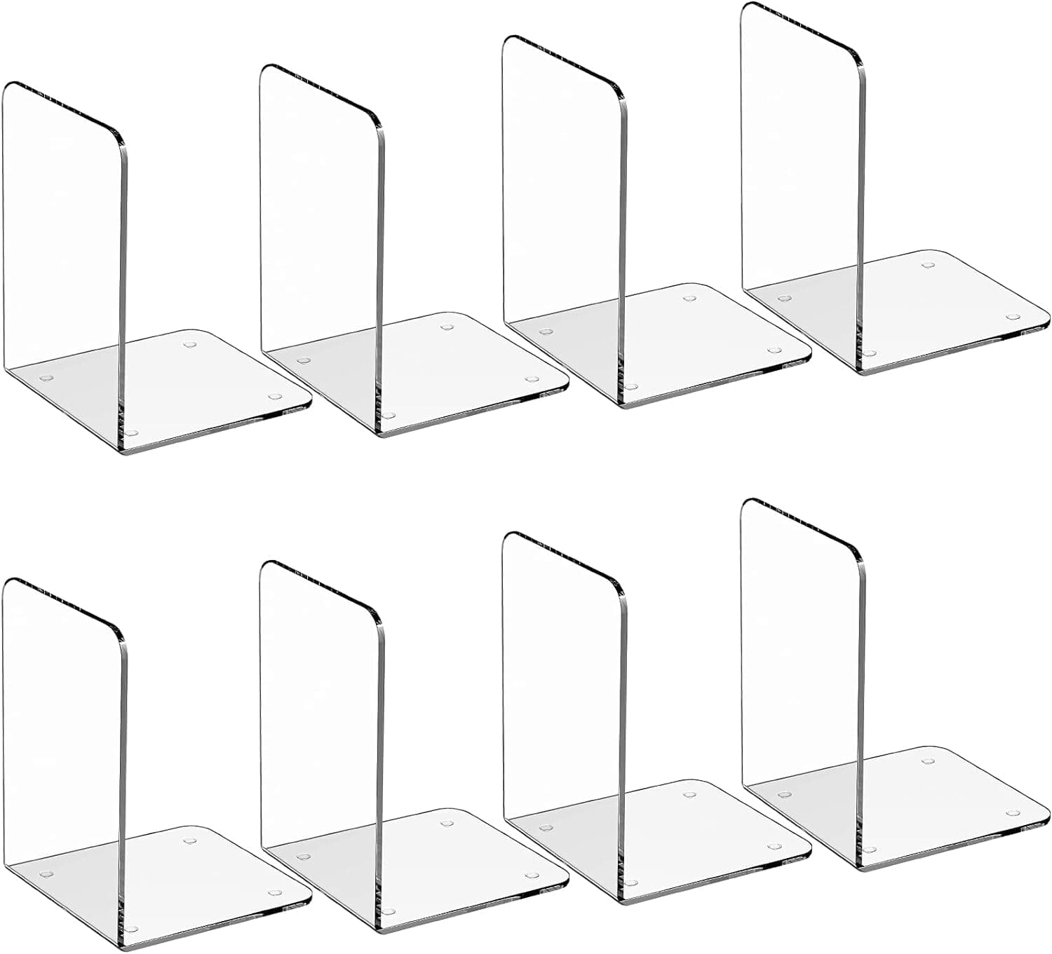 Bookends Acrylic Book Ends Clear Book Ends for Shelves Decorative bookends for Shelves Non-Skid Book End Heavy Duty Bookend Book Holders for Shelves Book Stoppers (4 Pairs)