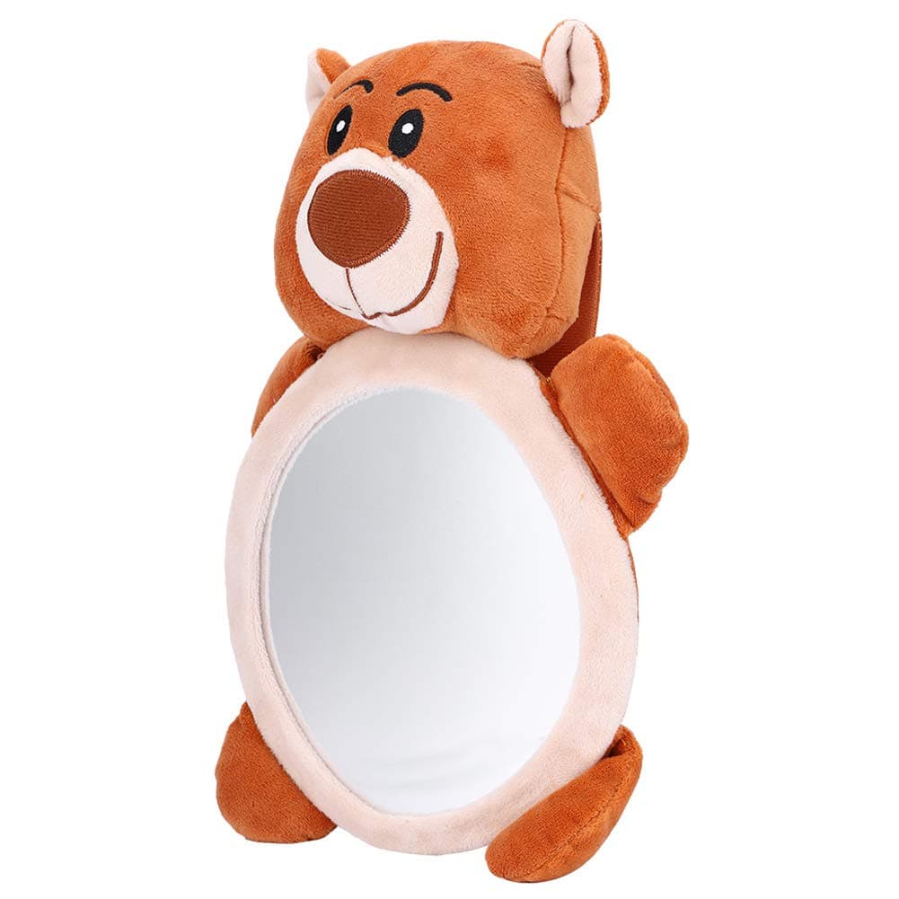 Cryfokt Baby Educational Plush Toy Shatterproof Cartoon Bear Car Seat Toy Mirror for Newborn Infant for Driving Trip