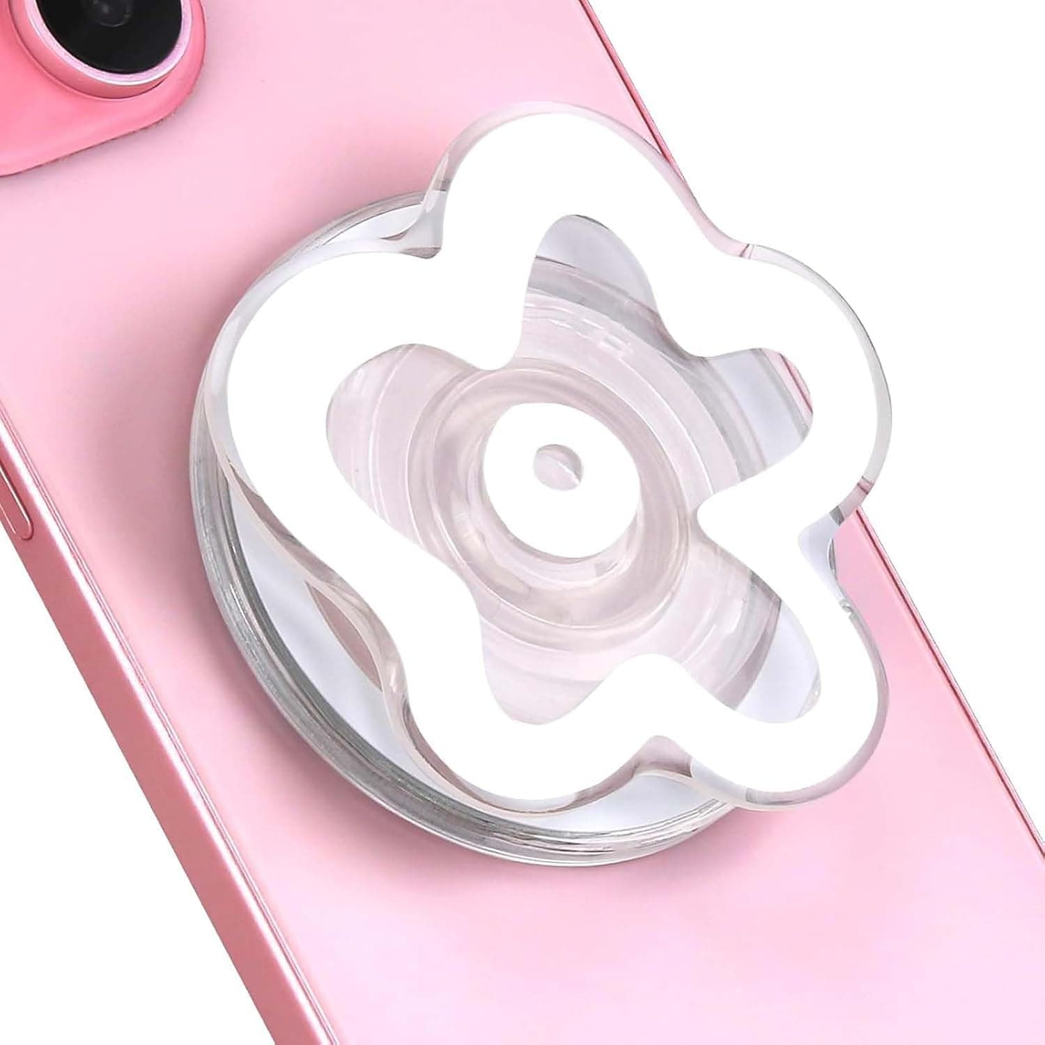 مقبض موبايل من الميكاكوز، حامل موبايل بتصميم زهرة اكريليك شفاف لطيف، حامل موبايل قابل للطي متوافق مع ملحقات الهاتف الذكي والتابلت