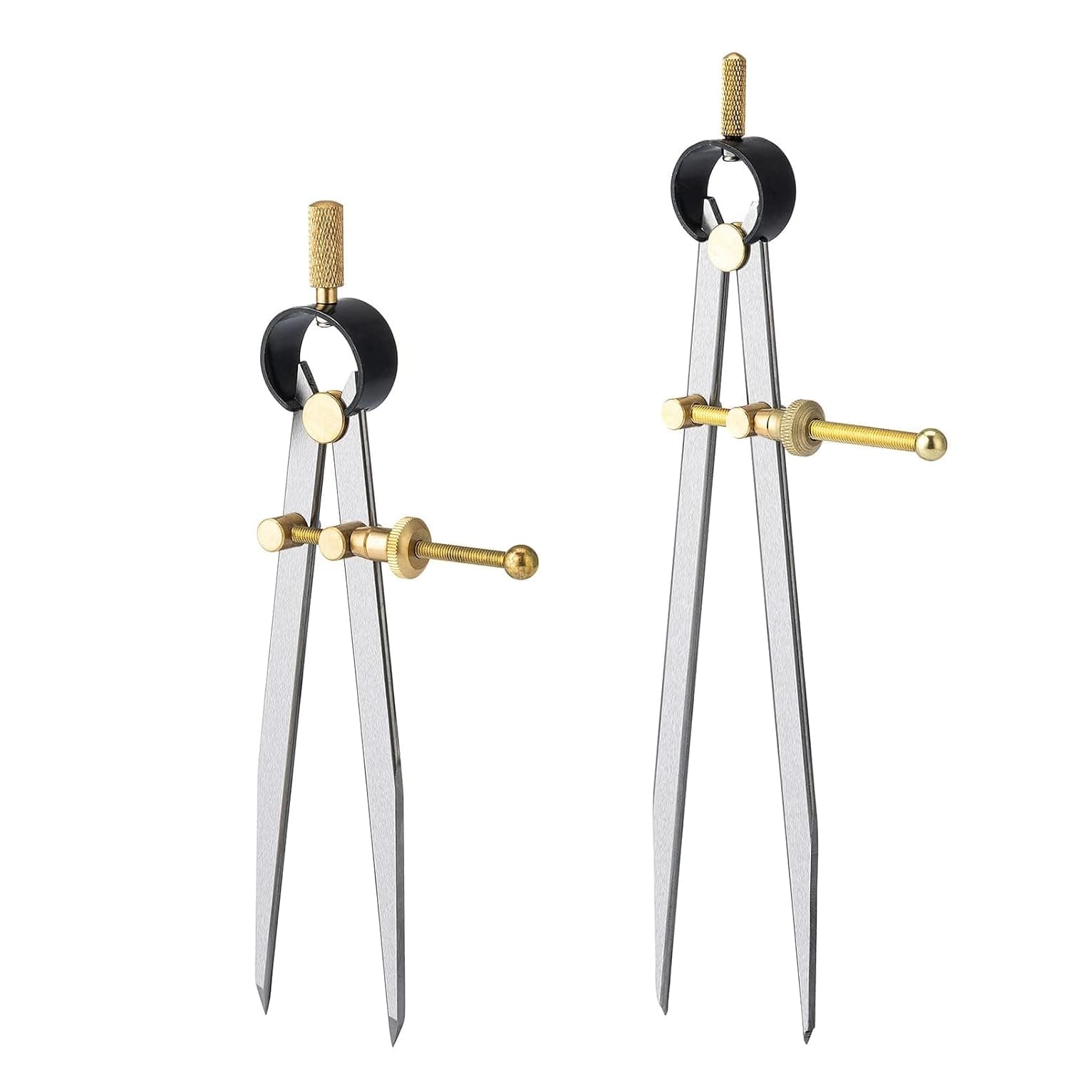 2 PCS Adjustable Lockable Spring Wing Divider Calipers, 6 Inch and 8 Inch Steel Leather Compass Creaser, Drafting Compass Tool for Woodworking, Metalworking, Geometry Drawing