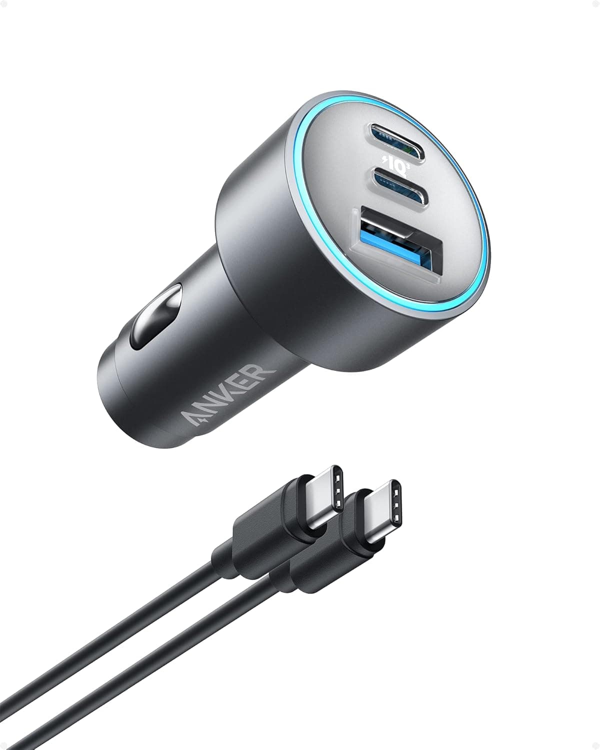شاحن من أنكر بمنفذ USB و USB-C متوافق مع آيفون 16 و15 و14 وسامسونج S25 و S24، بـ 3 منافذ، 67 واط، شحن سريع ومدمج