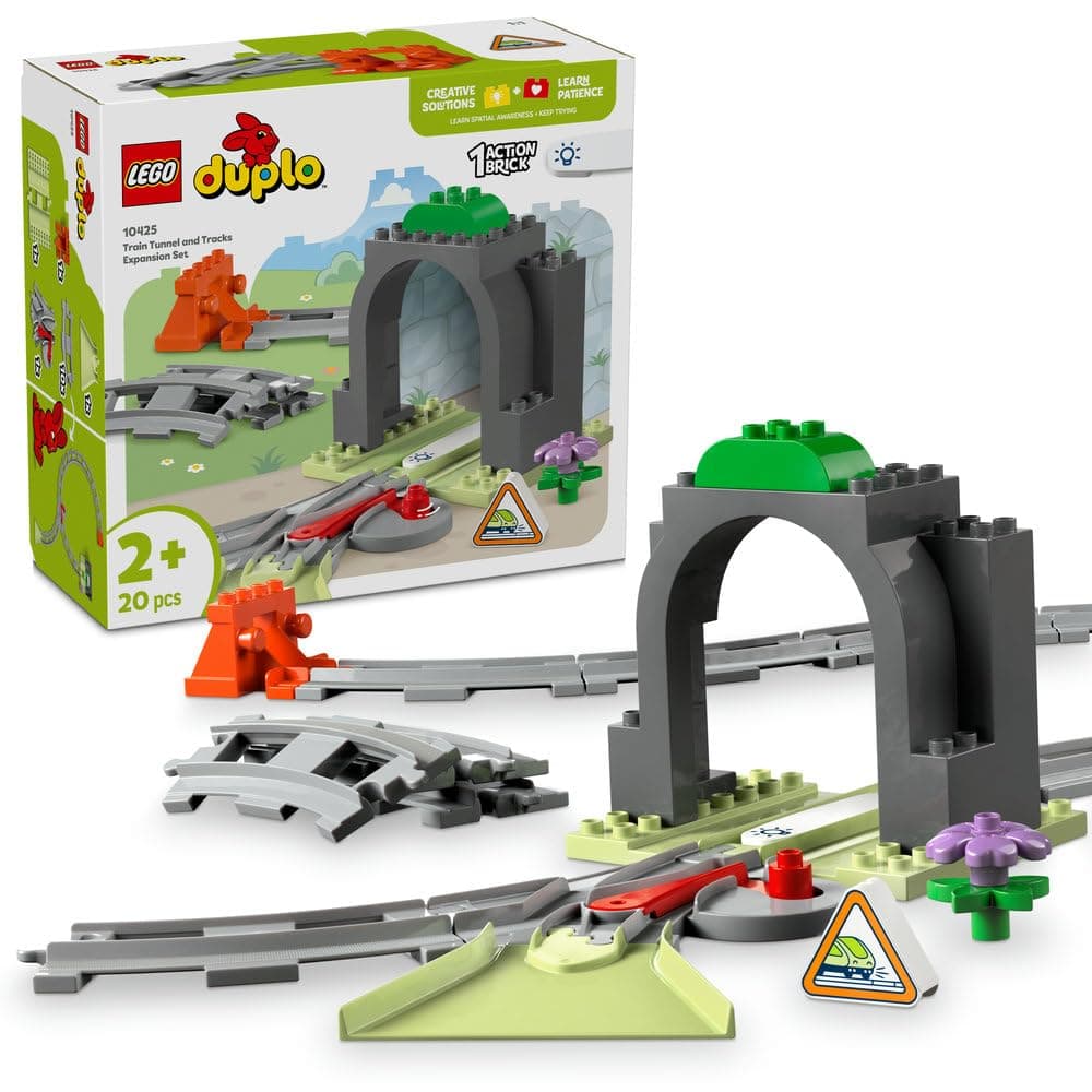 LEGO DUPLO Train Tunnel and Tracks Expansion Set 10425 | 10 Track Pieces, 2-Way Points Switch & Arch, Learning Toy for Toddlers, Gift for 2+ Year Old Boys & Girls, 20 Pieces