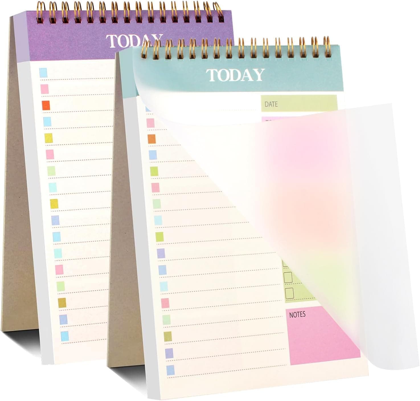 Proxima Direct To Do List Notepad Daily Planner 2 Pack,104 Pages A5 Undated with Task Checklist,Spiral Binding,120GSM Paper,Transparent Cover for Home,Office,School Supplies