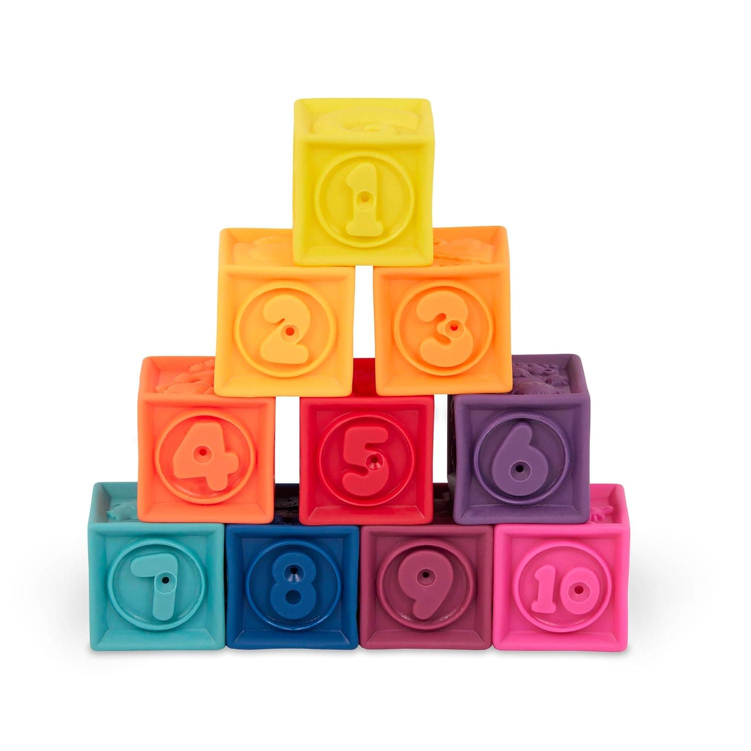 B. toys – Baby Blocks – Stacking & Building Toys For Babies – 10 Soft & Educational Blocks – Numbers, Shapes, Colors, Animals – 6 Months + – One Two Squeeze