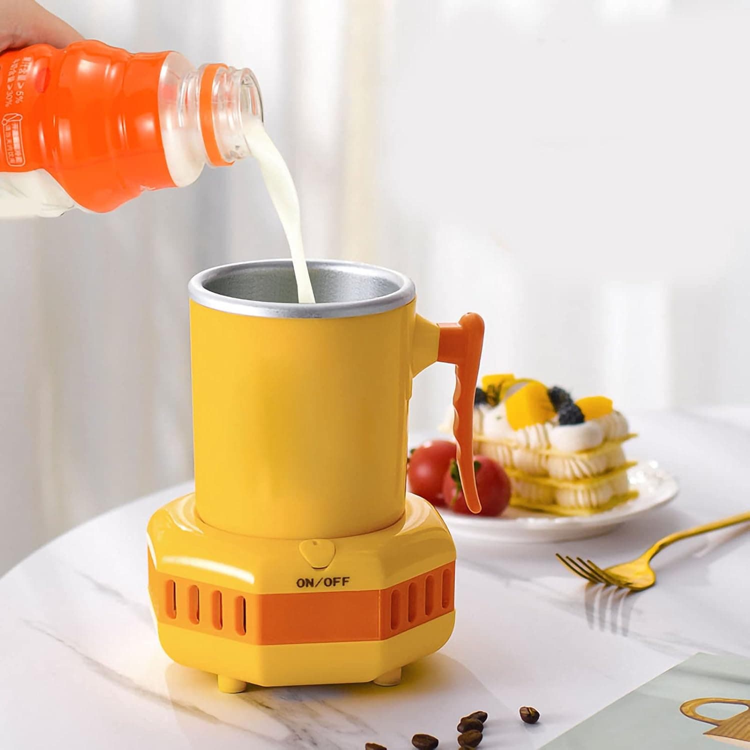 Tnfeeon Fast Cooling Cup with Ergonomic Non-Slip Handle Yellow Duck Pattern Mini Drink Chiller for Office Desktop (Cooling Heating Cup with Adapter and Base)