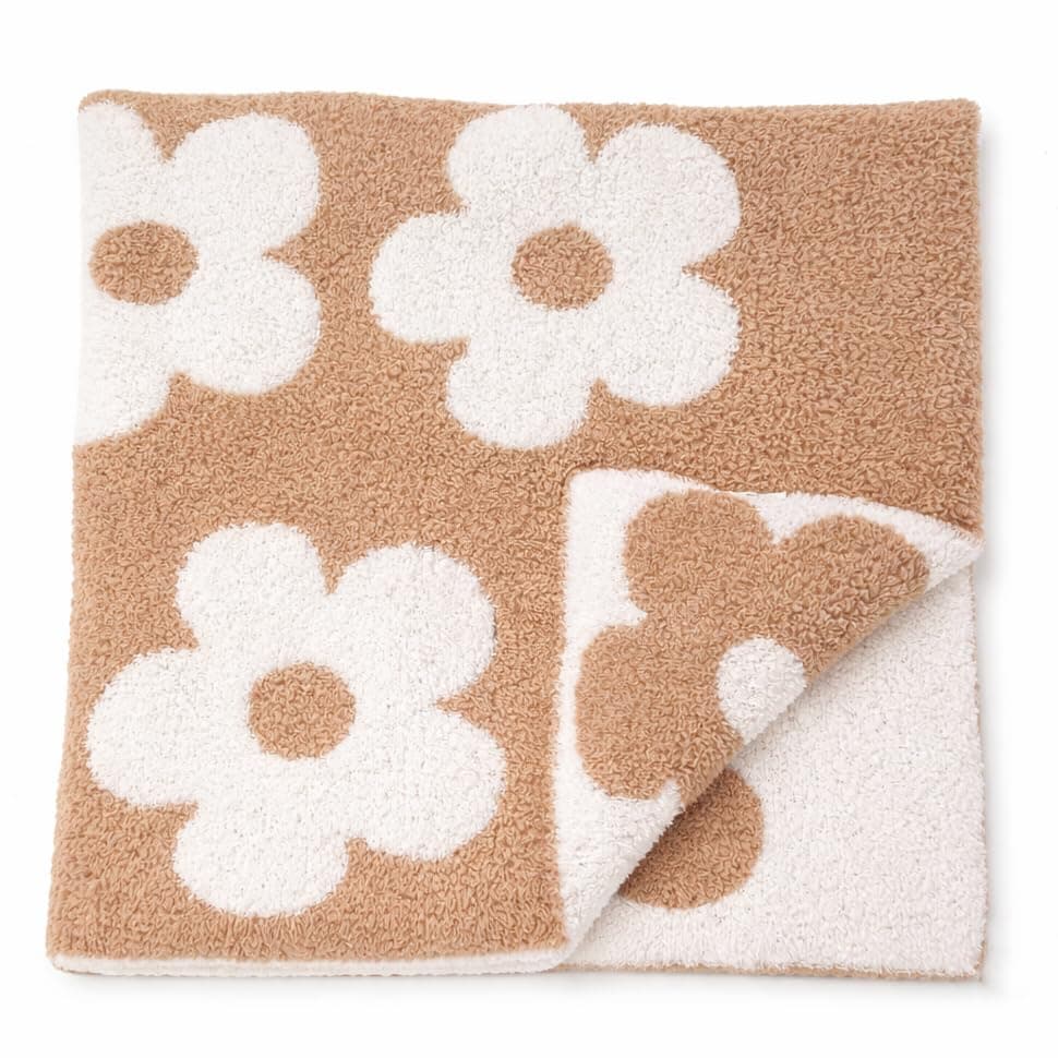 Retro Daisy Flower Baby Blanket 28"x40" - DreamSoft Throw for Crib, Stroller or Car Seat - Soft Receiving Blanket/Newborn Nursery Gift Essential for Toddler, Infant, Kids, Boys & Girls (Cafe/White)