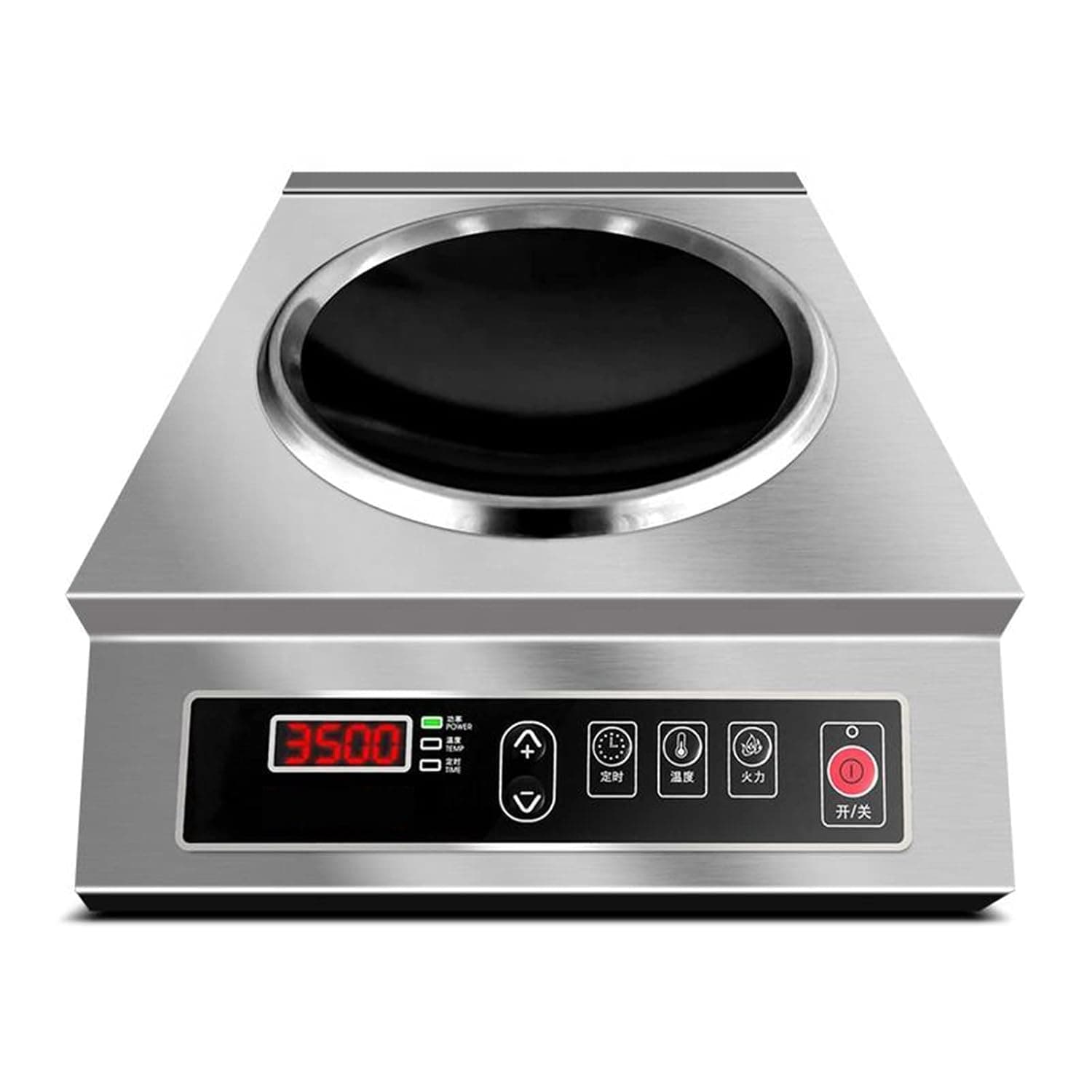 Commercial Induction Cooker, Concave Design, 3500w, with 10 Heating Level and Timer, Double Fan Cooling System