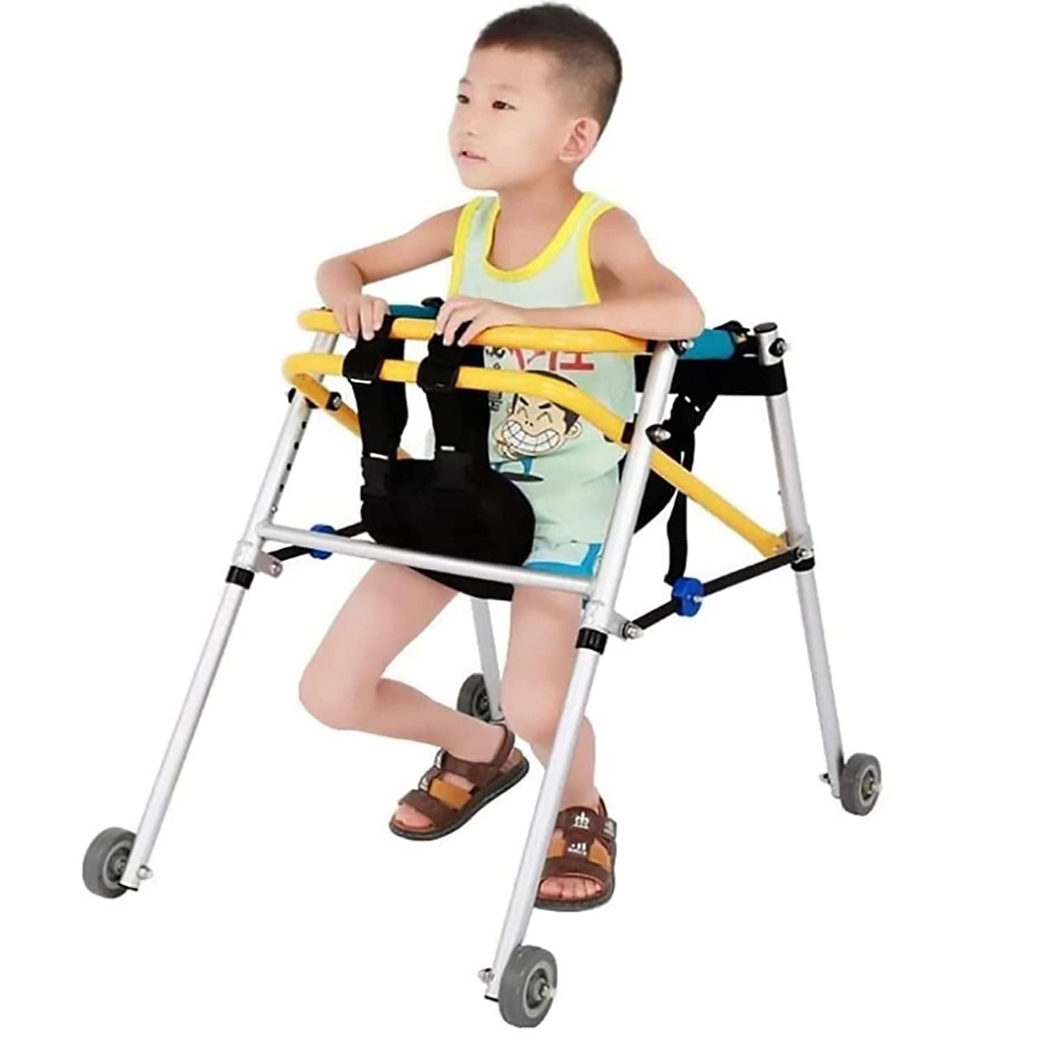 Walking frames, orientation four-wheel walker straight walking foldable aluminum lower limb children's rehabilitation standing frame
