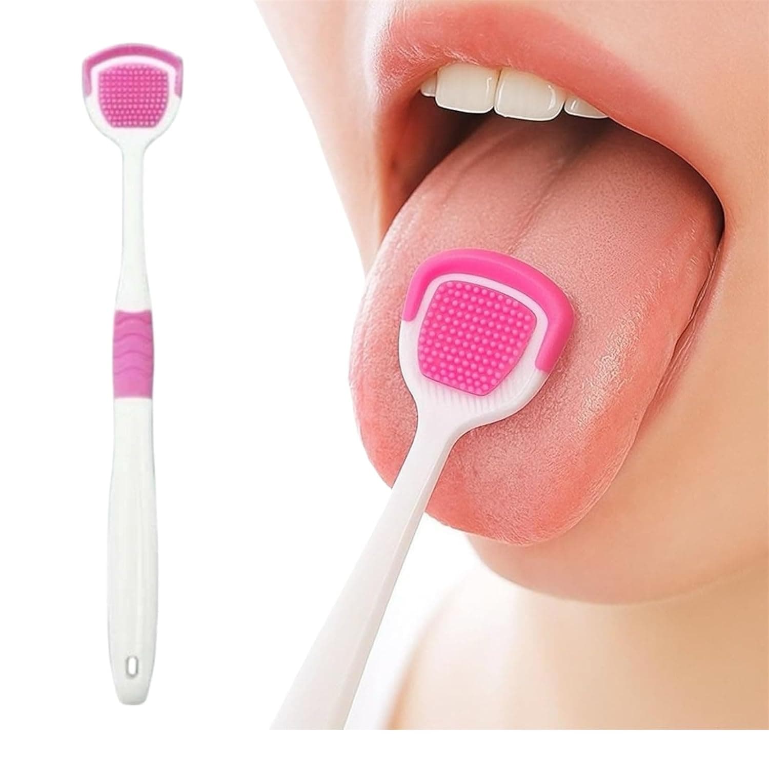 Plastic Tongue Cleaner Brush with Silicone Head - Control Bad Breath Oral Irrigator Dental Care Tool for Fresh Air (Pink)