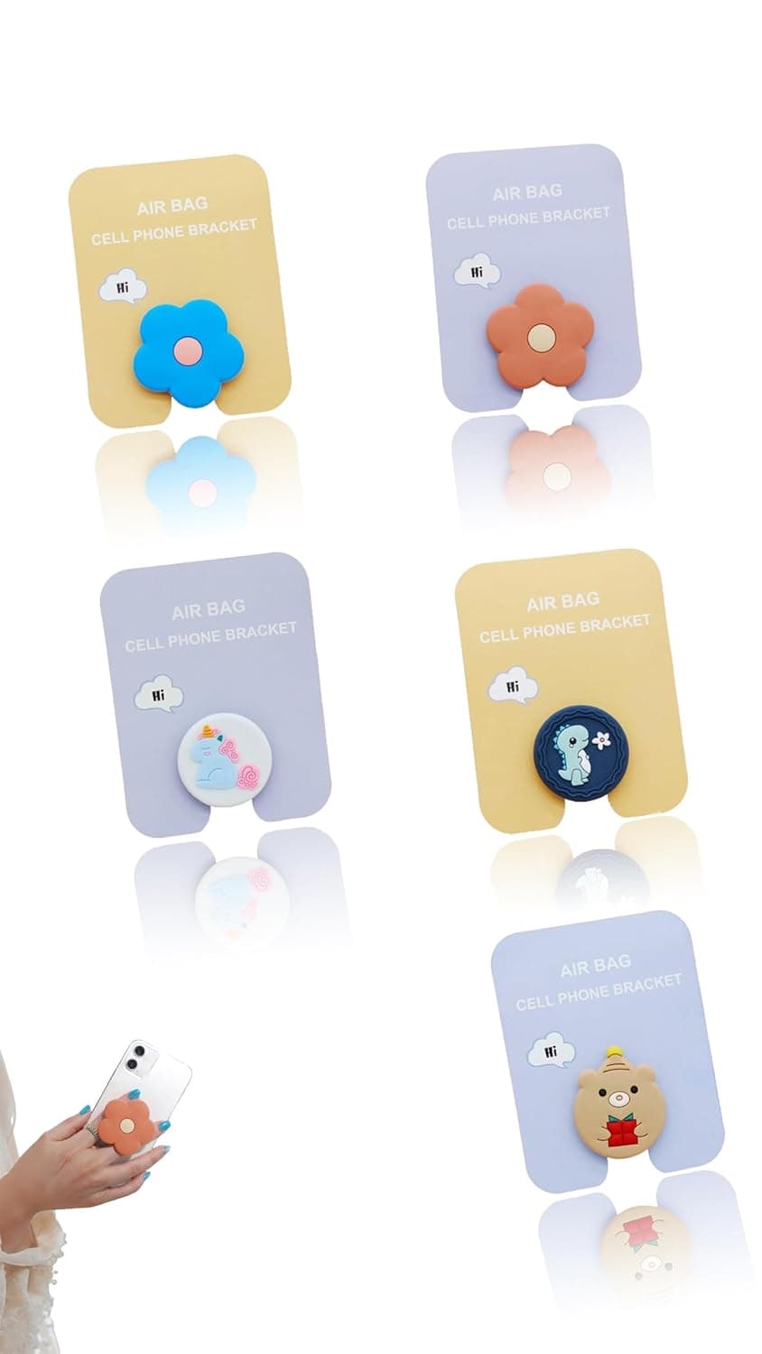 حامل هاتف لطيف من السيليكون بتصميم زهرة الاقحوان من 5 قطع - ملحق لاصق قابل للطي وقابل للتوسيع للهواتف الذكية والتابلت