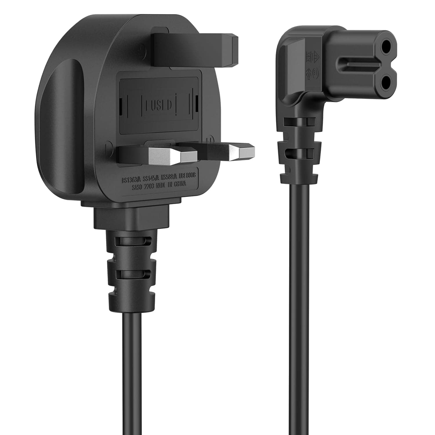 Power Cable UK for Samsumg TV, Right Angle Suitable for Awkward Space Figure 8 Power Cable Compatible with Samsung, LG, Panasonic TV (1.8M B)