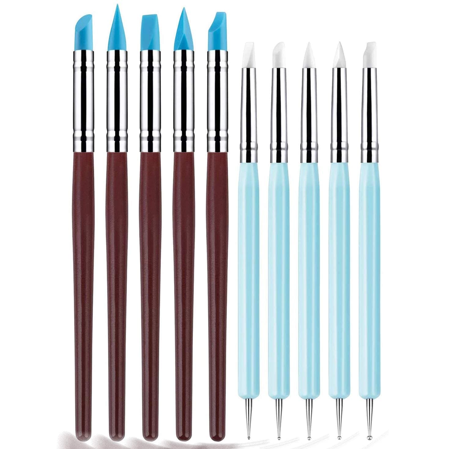 SYOSI Silicone Clay Sculpting Tool, 10Pcs Modeling Dotting Tool for Pottery Craft, Rock, Nail, Blending, Drawing