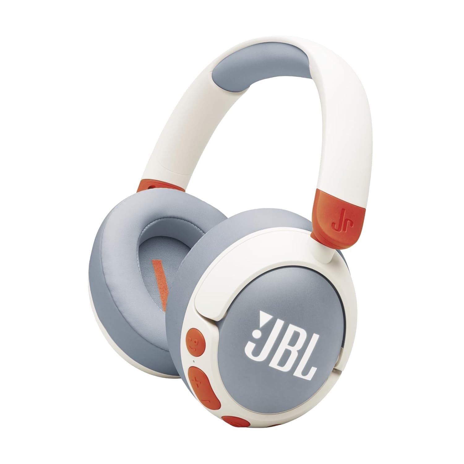 JBL Junior 470 NC, Wireless Over-Ear Bluetooth Headphones with Active Noice Cancelling, Built-In Mic, 50H Playback, JBL Safe Sound, Low Volume, Easy Controls and Sticker Set, White