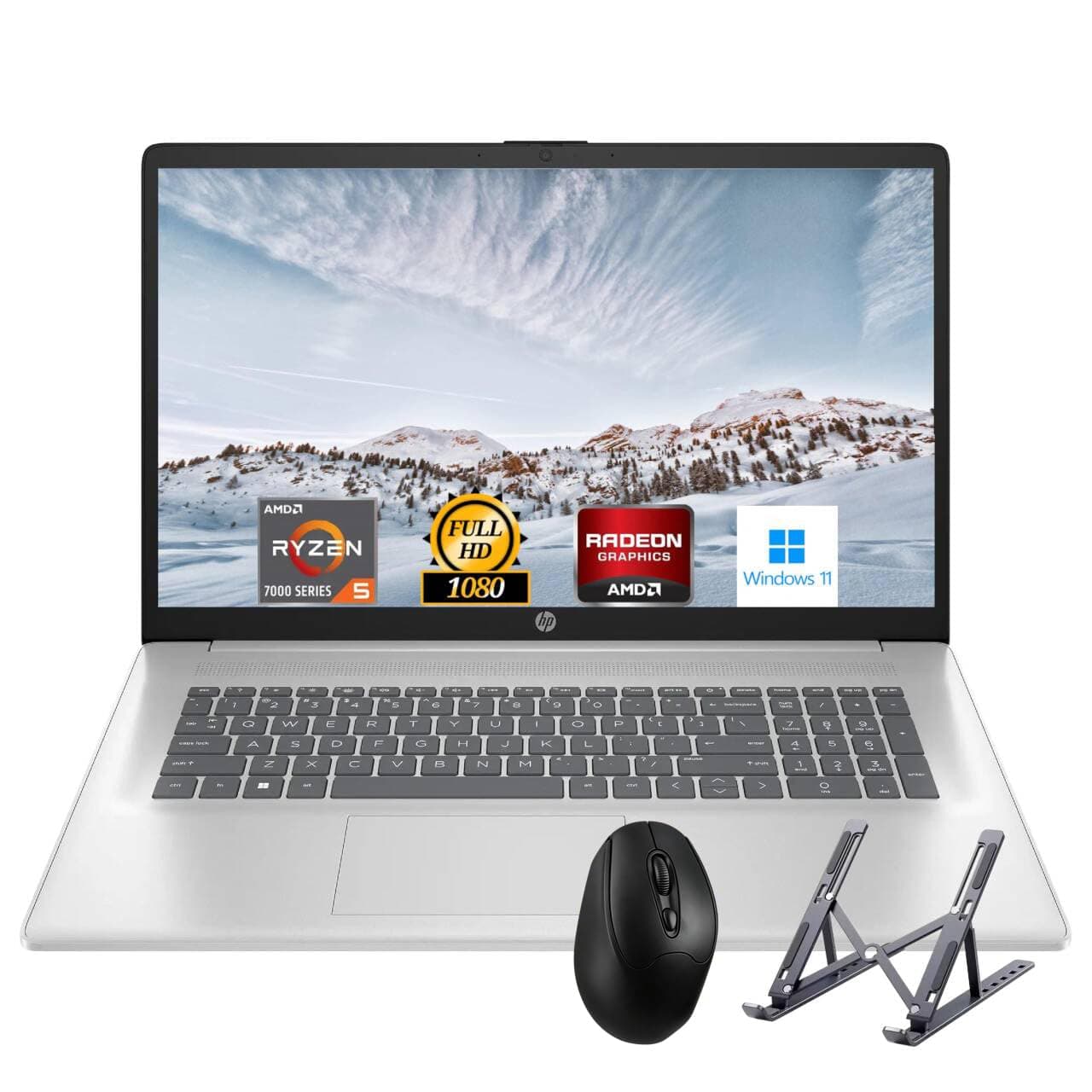 HP 17.3" Laptop, Full HD (1920 * 1080) Display, AMD Ryzen 5 Processor (Beats i7-11370H), 32GB RAM, 1TB SSD, Windows 11 Home, Webcam, Wi-Fi, Bluetooth, Natural Silver, Alpacatec Accessory