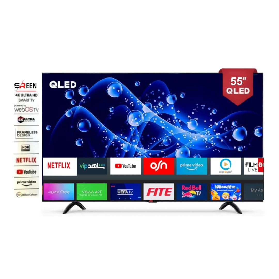 Seren 55 Inch 4K QLED TV WebOS, HDMI, USB, Frameless Monitor, Black - SRET-55S4KWQ1