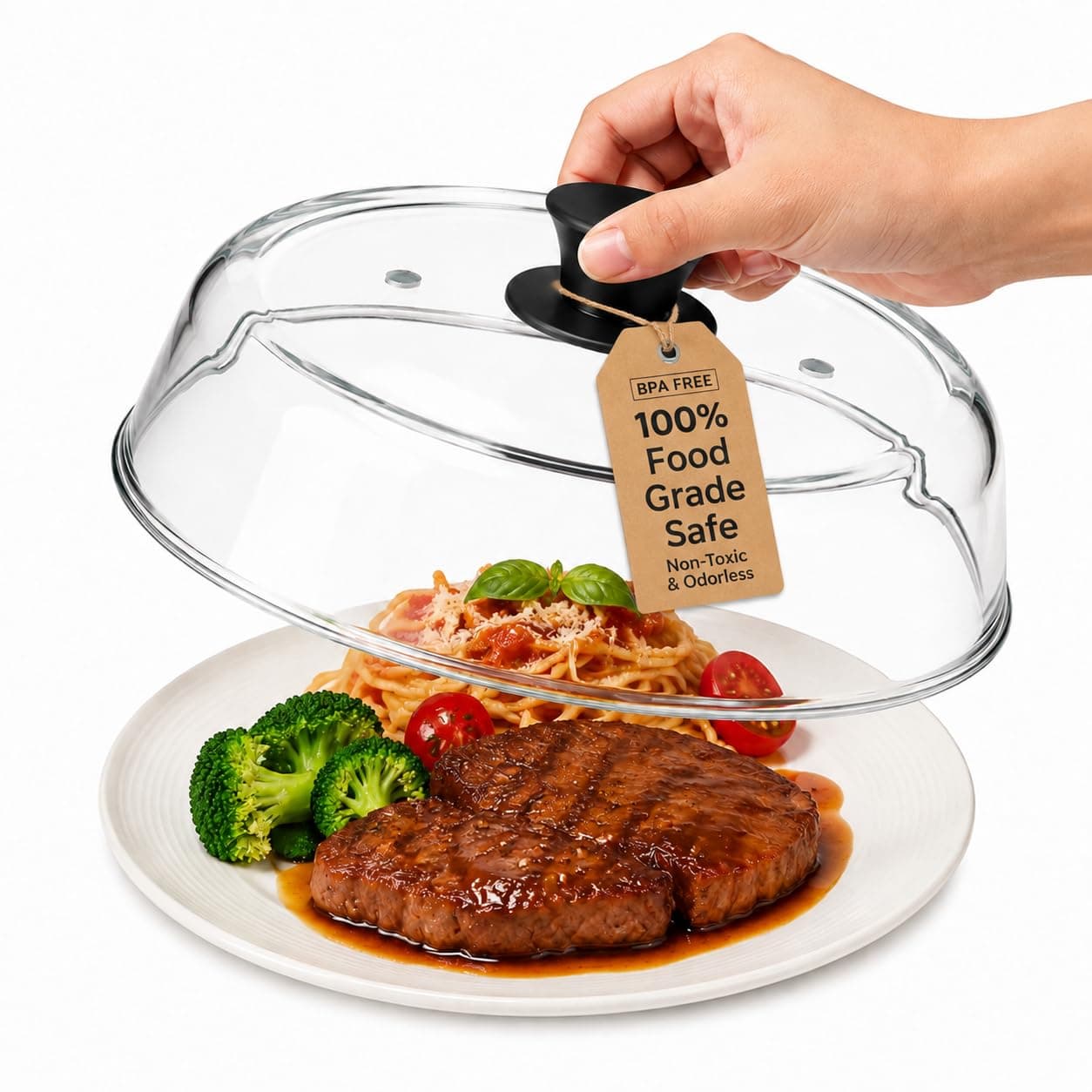 10inch Glass Microwave Splatter Cover for Food,Plate Splatter Guard Lid with Easy Grip Silicone Handle Knob, Borosilicate Glass with Vent Hole, Dishwasher Safe
