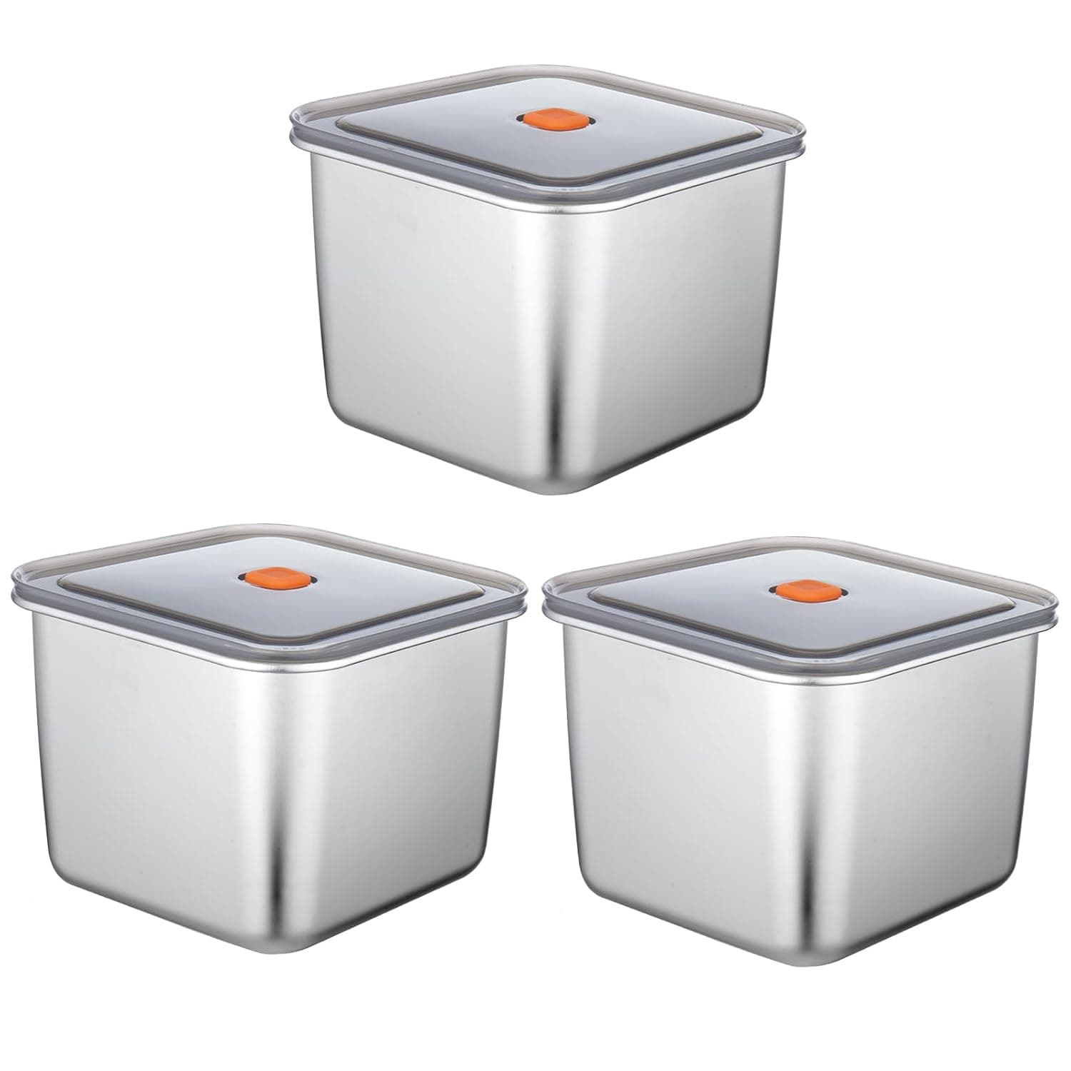 3 Packs Large 6.3Inches Square Stainless Steel Pizza Dough Proofing Containers with Lids,Food Storage Box with Sealing Cover 6.3x6.3x4.72（2500ML