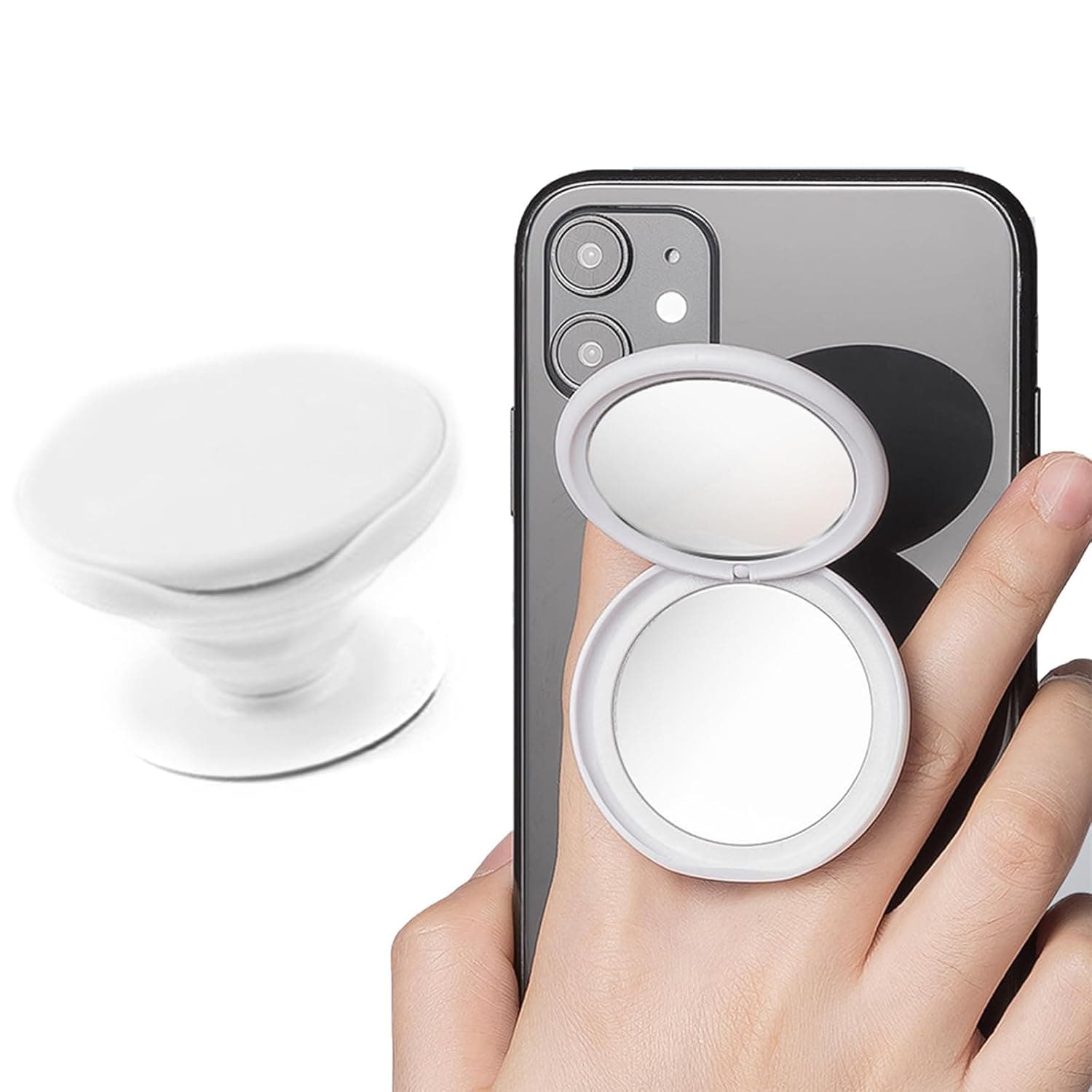 حامل حلقي للموبايل، حامل قبضة دوار 360 درجة، تصميم مراة قابلة للازالة، حامل موبايل قابل للسحب للاجهزة المحمولة، ملحق عالمي للهواتف الذكية
