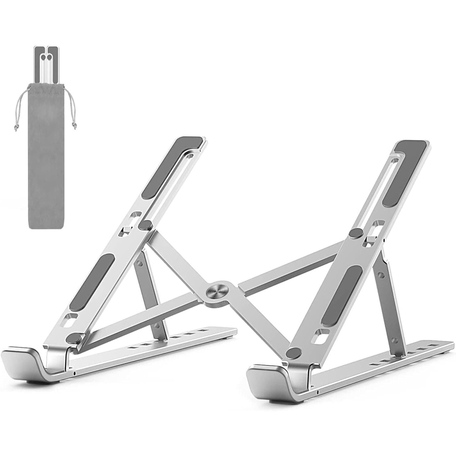 Laptop Stand, 6 Levels of Height Adjustable Portable Laptop Holder for Desk, Aluminum Foldable Laptop Riser, Compatible with MacBook Air/Pro, Dell, Lenovo, Most 10-15.6” Laptops-Silver