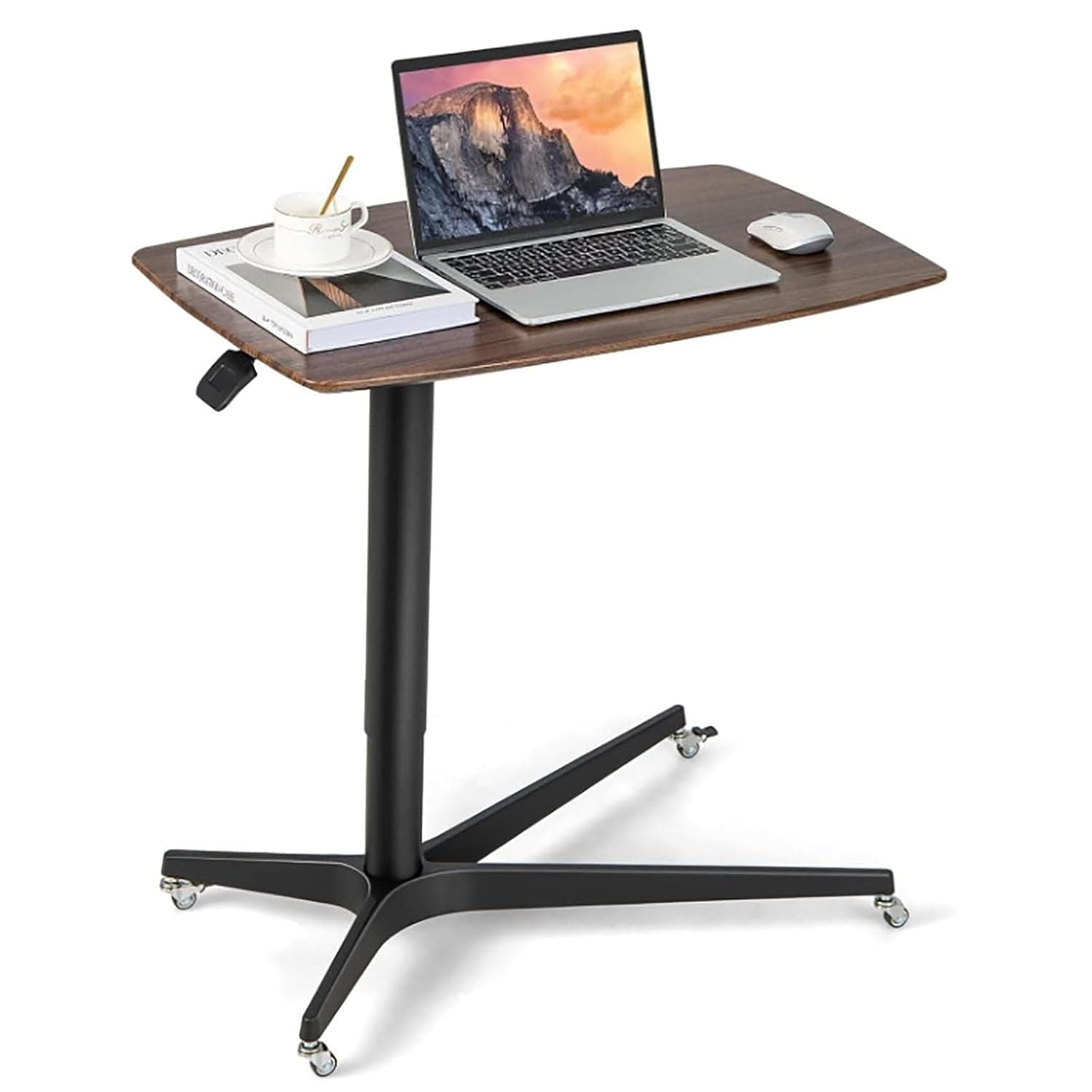 Over-Bed Tables, Adjustable Overbed Table Pneumatic Medical Bedside Table Mobile Computer Desk w/Lockable Wheels Rolling Podium Cart