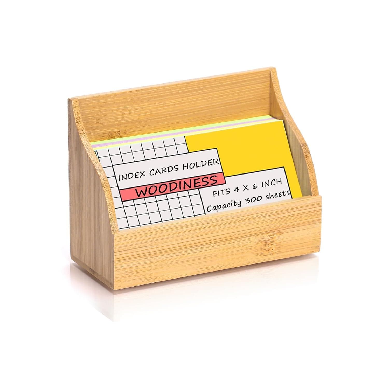 4" x 6" Wood Index Card Holder, Post, Business Cards and Notecard Display Stand for Business Desk Office Home School, Capacity About 300 Sheets