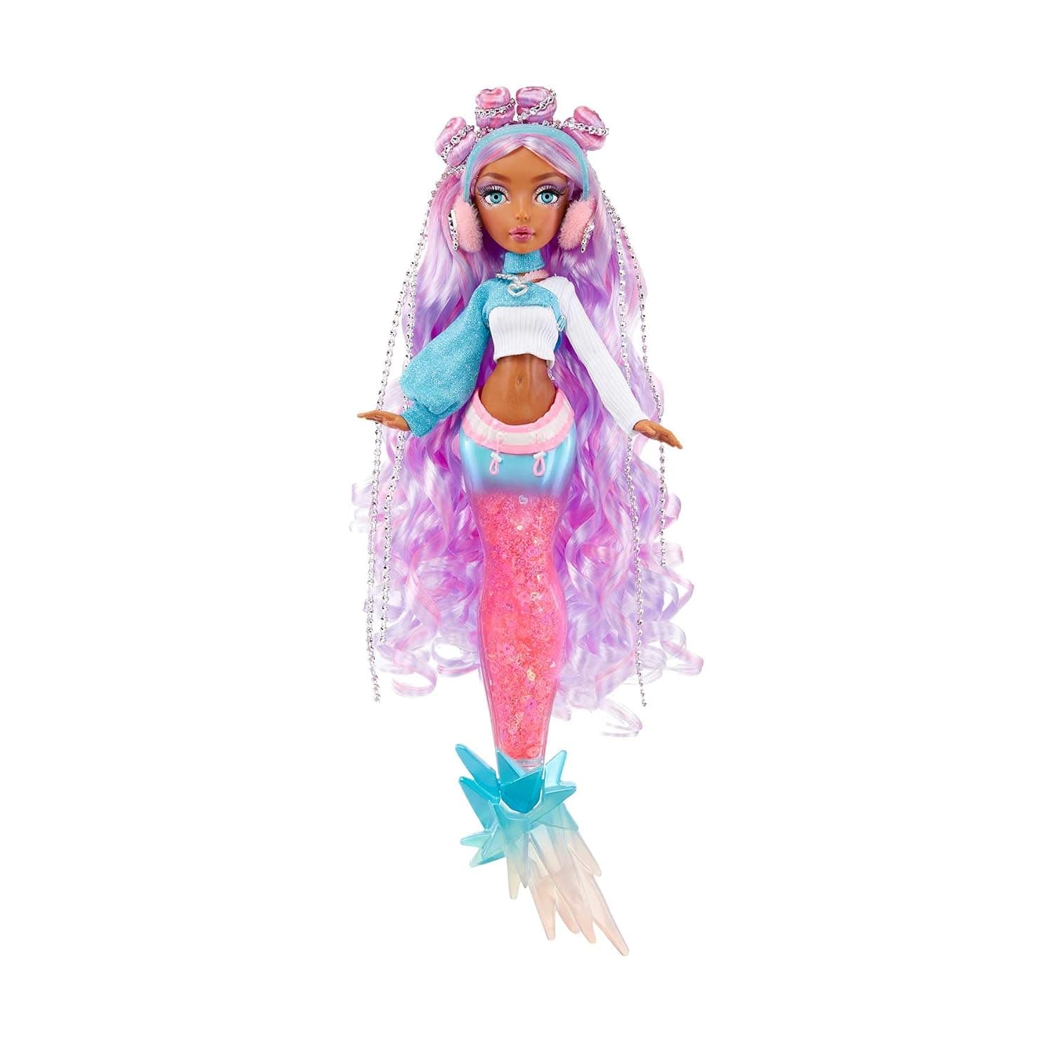 Mermaze Mermaidz Winter Waves Harmonique Doll – Color Change Fin, Glitter-Filled Tail, 12" Fashion Doll with Accessories, Earmuffs, Heart-Shaped Backpack & More