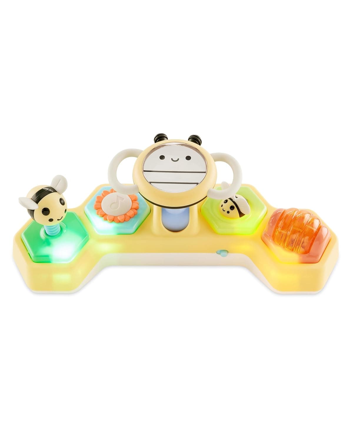 Skip Hop Tummy Time & Seated Play Cause & Effect Developmental Baby Toy with 5 Activities and 2 Ways to Play, Lights, Songs and Sounds, Farmstand See & Bee Steering Wheel, Age 3m+