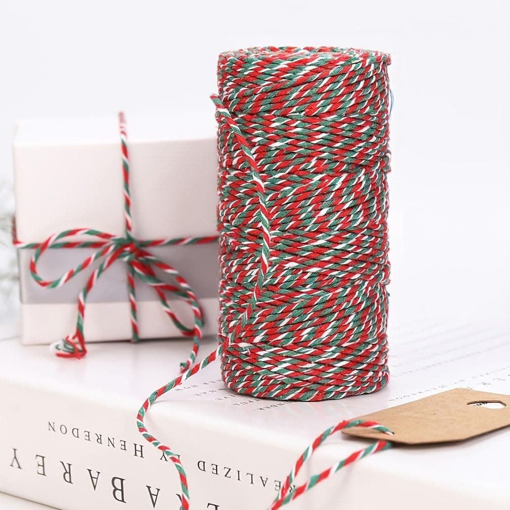 Goodern Christmas Bakers Twine,328Ft/100M Christmas Gift Wrapping Cotton Twine Durable Xmas Decor Packing String Christmas Festive Ribbon for Wrapping,DIY Crafts,Baking,Tags Ornaments-Multicoloured