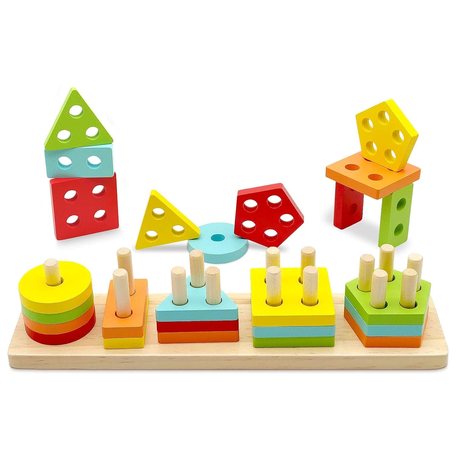 TOLOLO Montessori Toys for 1 2 3 Year Old Boy Girl Gifts, Sensory Toys for Baby 12-18 Months, Wooden Sorting and Stacking Toys for Toddlers 1-3, Educational Learning Toy Baby Fine Motor Skills Toys