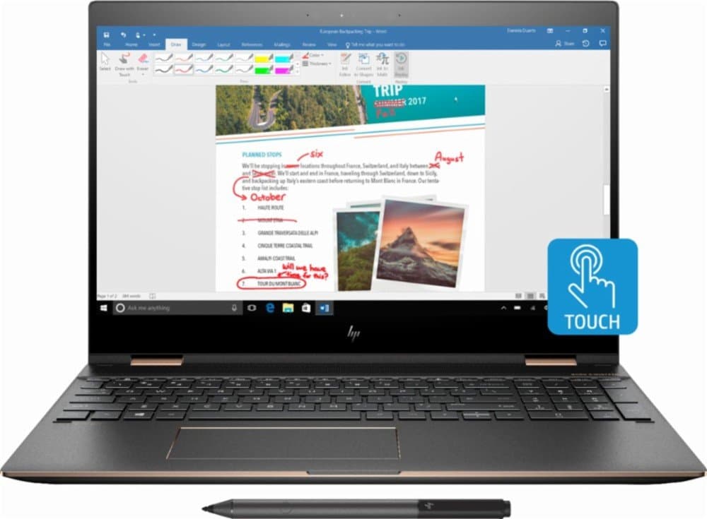 HP Spectre x360-15t Quad Core(8th Gen Intel i7-8550U, 16GB RAM, 512G PCIe NVMe SSD, 4K IPS micro-edge Corning Gorilla, Windows 10) Bang & Olufsen 15.6" 2-in-1 Convertible Dark Ash + HP Warranty