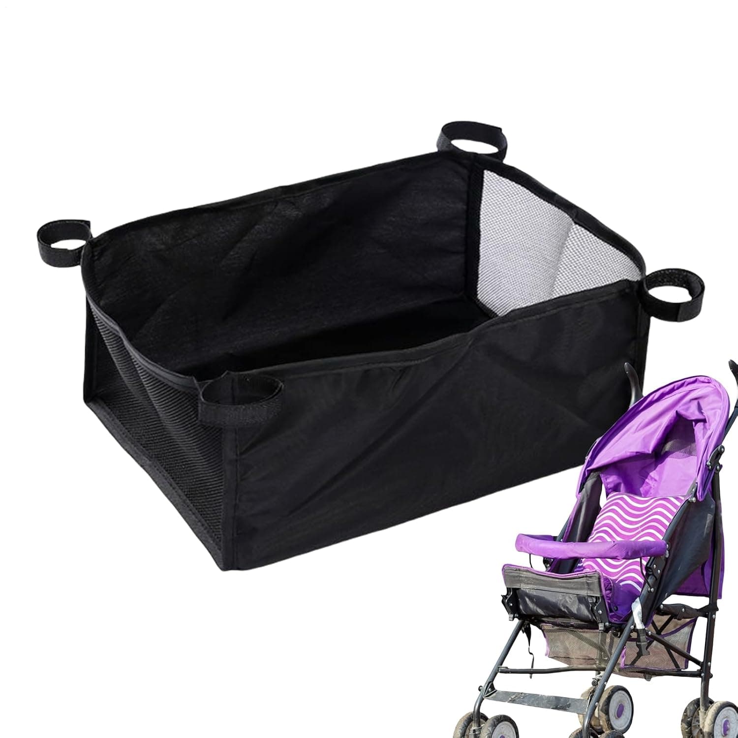 Under Stroller Basket Large Capacity Spillproof Foldable | Pushchair Bottom Storage Bag for Beach Travel Shopping Camping Walking Daily Commuting Outdoors Infant Bottle