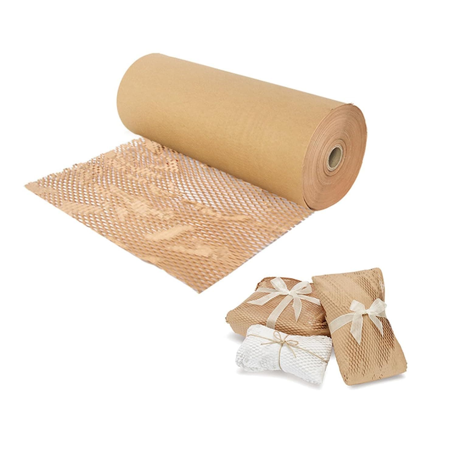 MOTIM Honeycomb Cushioning Wrap Paper Roll 380mmx50m, Eco-friendly Bubble Wrap Expanding Honeycomb Kraft Packing Paper for Gift Packing Moving House