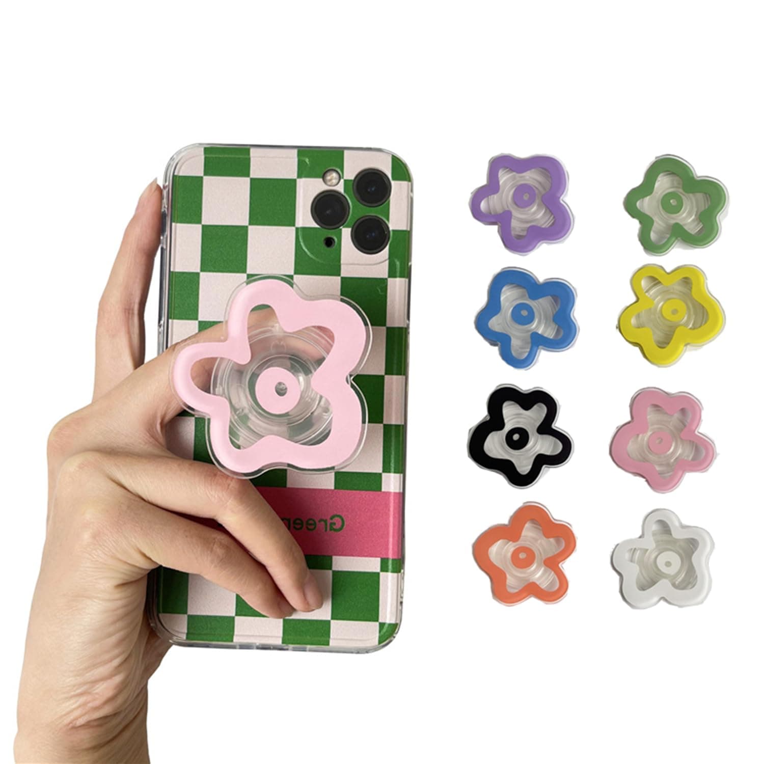 حامل موبايل قابل للطي من الاكريليك الشفاف بتصميم زهرة الاقحوان للهواتف الذكية والتابلت من الميكاكوز (8 قطع)