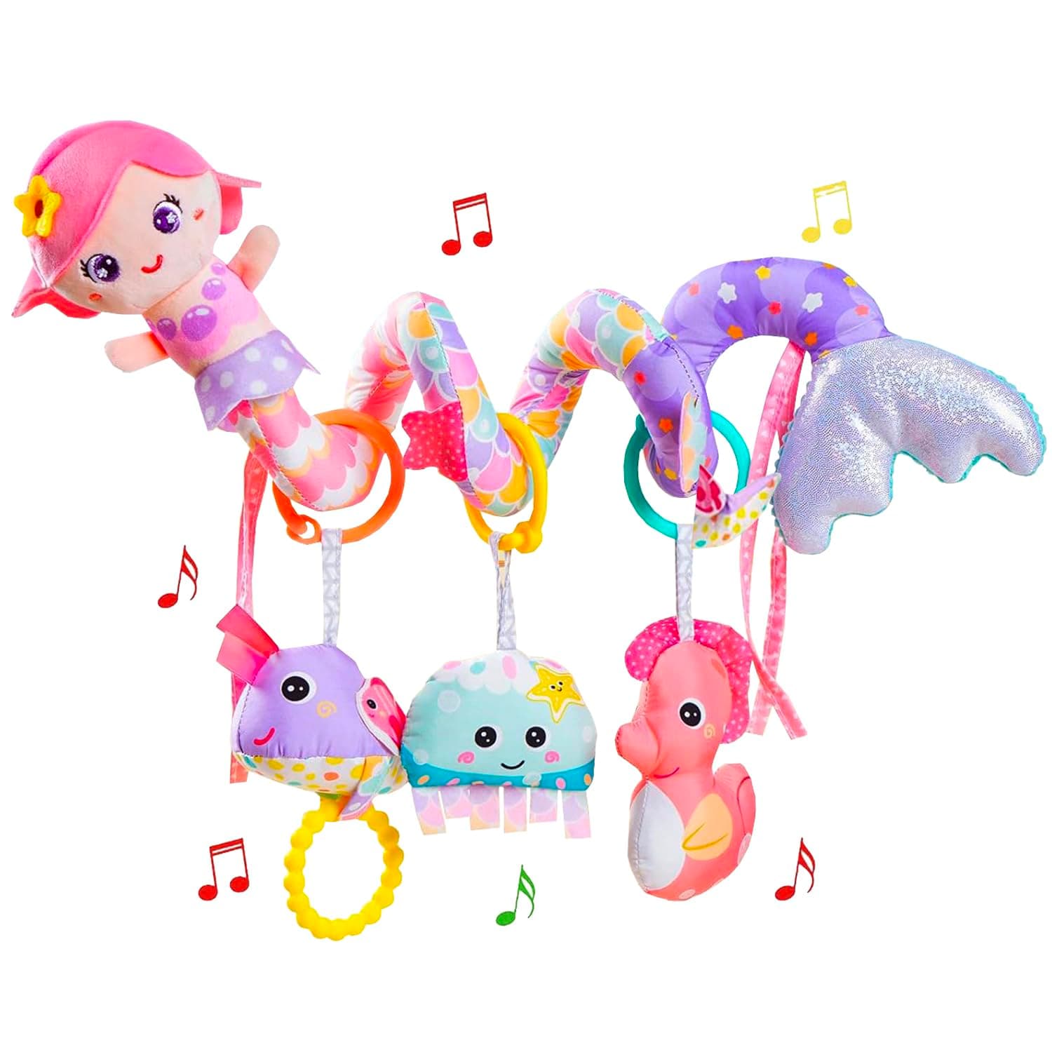 Car Seat Mobile Toys, Activity Elephant Plush Toy for Infants Baby Stroller Bar Crib Bassinet Mobile (Pink)