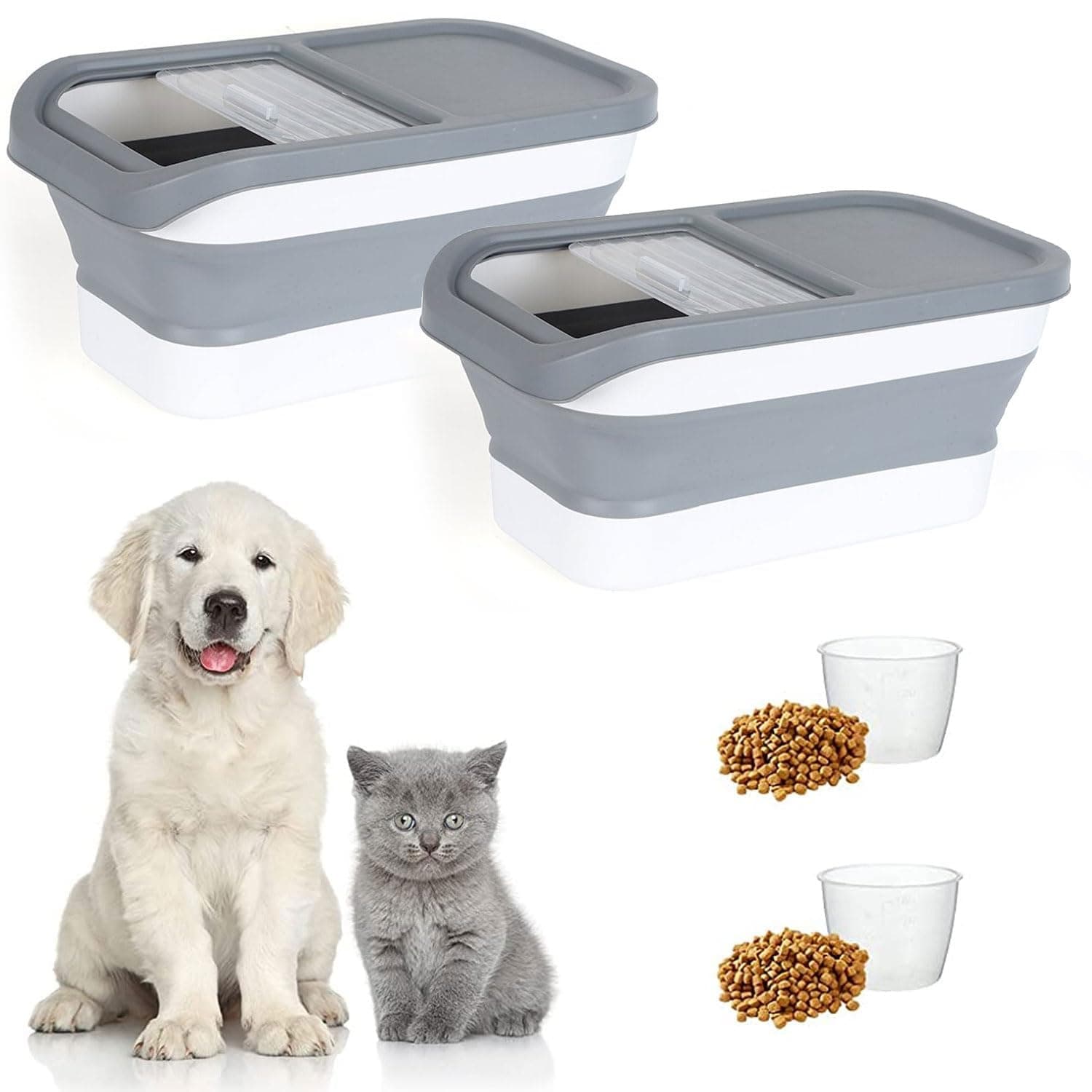 Excefore Pet Food Storage Containers, 2Pack Collapsible Dog/Cat Food Storage Container with Lids, 22 LB Food Storage Container for Pet Cat Puppy Treats Dry Rice Cereal Flour Kitchen