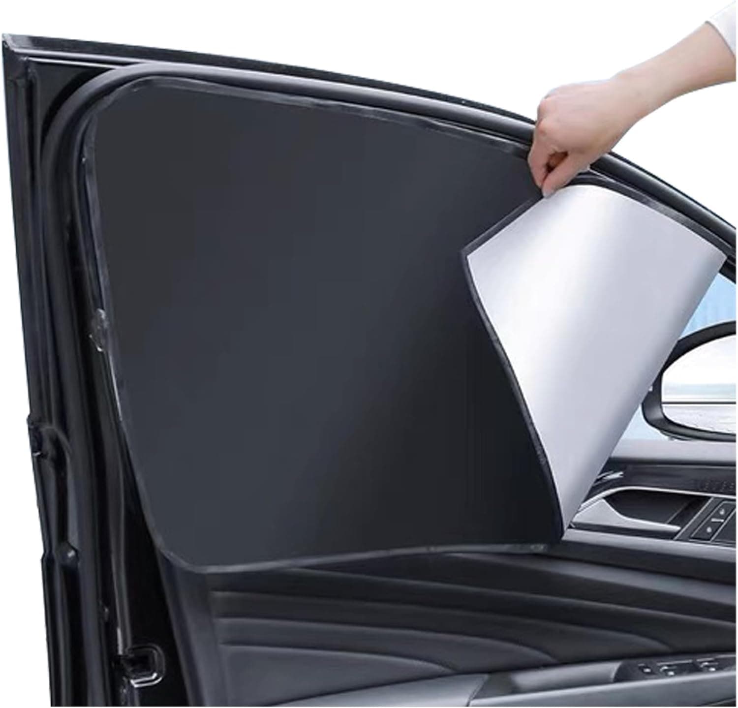 SYOSI Car Side Window Sun Shade, Magnetic Titanium Silver Privacy Curtain for Front Seat, UV Block Heat Insulation Sunscreen for SUV Sedan, Opaque Blackout Cover for Driving Camping, Silver, 2 PCS