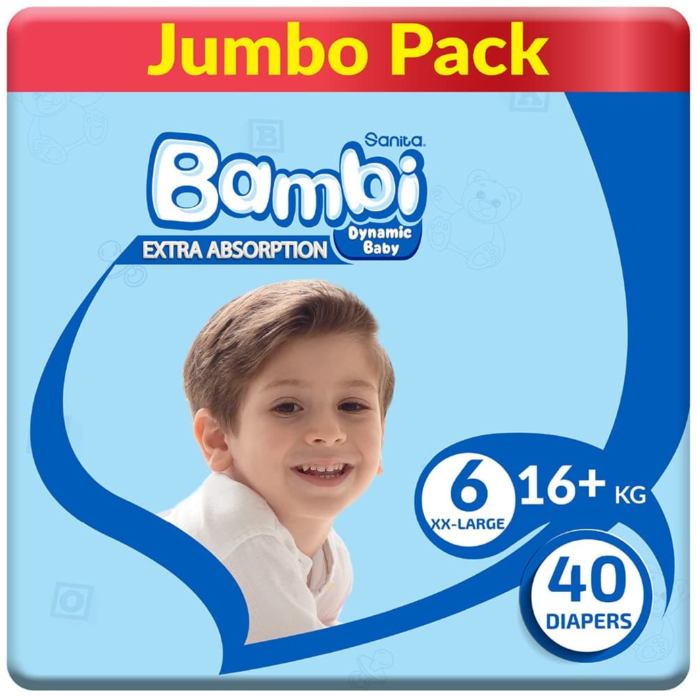 Sanita Bambi Baby Diapers Jumbo Pack Size 6, Xx-Large, 16+ Kg, 40 Count