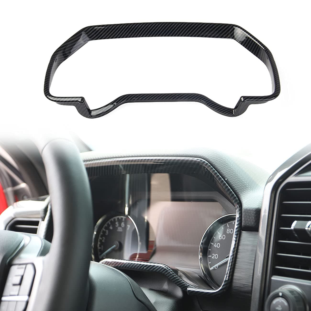 Carbon Fiber Style Center Console Dashboard Panel Navigation Frame Cover Trim Interior Accessories for Ford F150 2021-2023 (Dashboard(21-23 Mechanical Pointer))