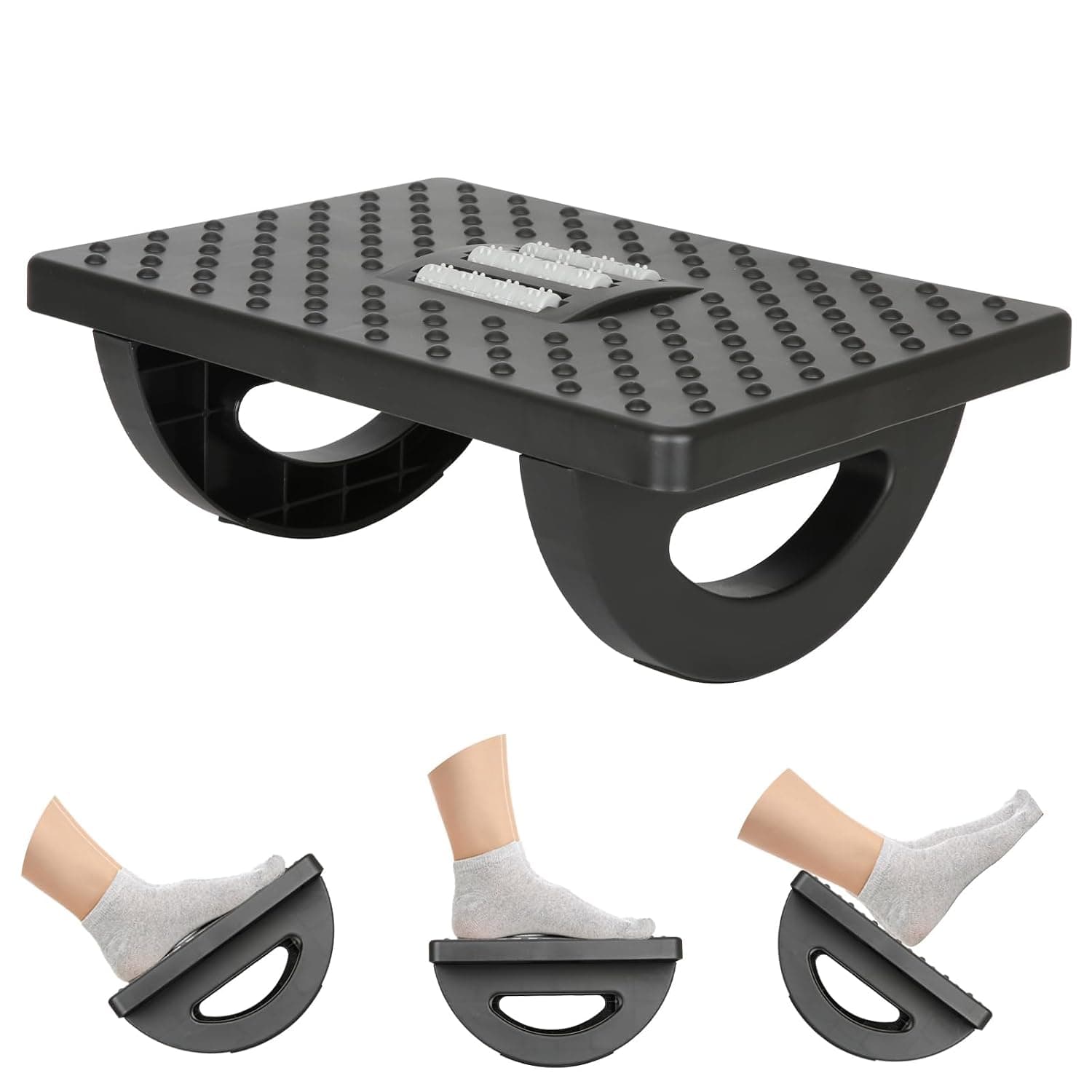 Rocking Foot Rest for Under Desk at Work, Comfortable Foot Stool Ergonomic Footrest with Foot Massage Feet Stand for Office & Home (Black)