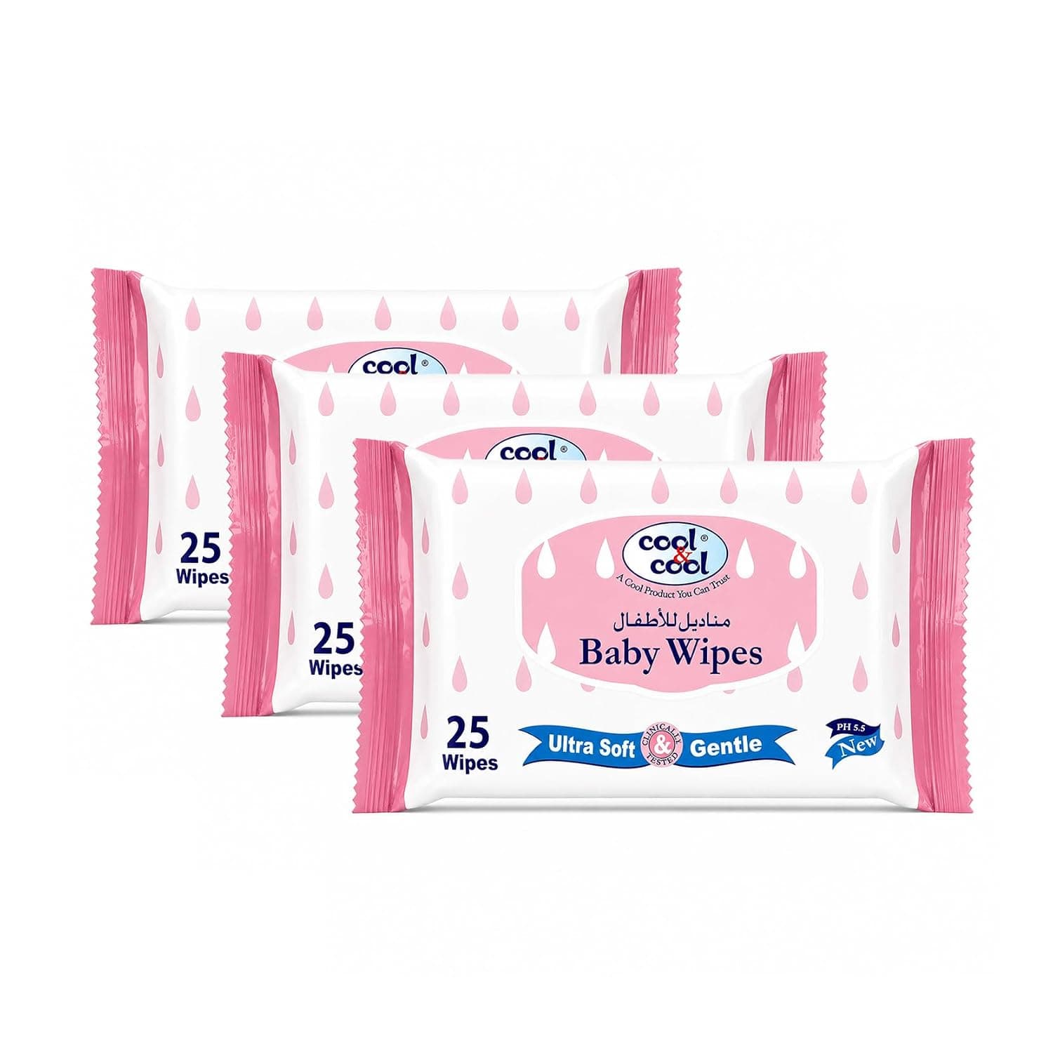 Cool & Cool Baby Wipes 25’s(Pack of 3) - Alcohol Free,Paraben Free,Vitamin E,Aloe Vera,Ultra Soft & Gentle for Sensitive & Delicate Skin - 75 Wipes