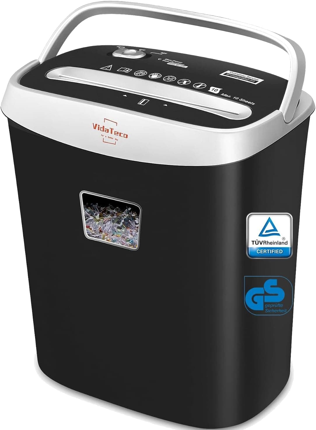VidaTeco 10-Sheet Cross-Cut Paper Shredder for Home Office, P-4, 15L Bin | Shreds Paper, Cards, Staples & Clips, Jam-Proof System, 15L Liftout Basket, High Security Level