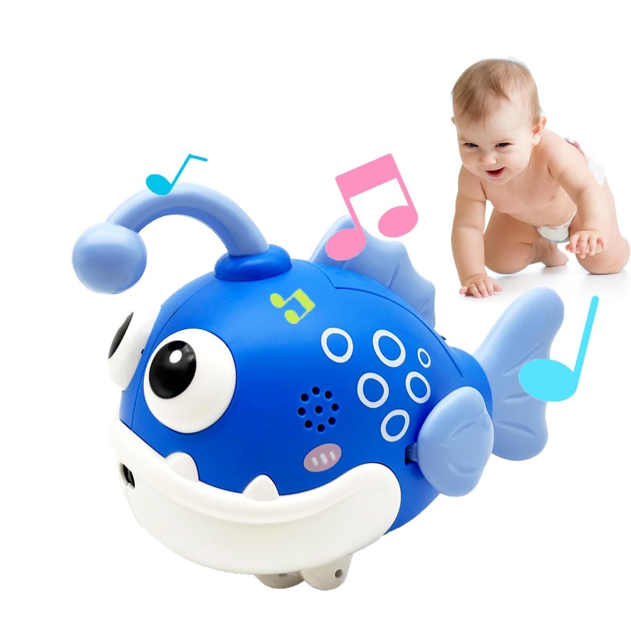 Baby Crawling Toys 6-12 Month, Tummy Time Development Toys, Light Up Infant Toys 12-18 Months, Montessori Toys for 1-2 Year Old Boys Girls, Birthday Gift, Fish Blue