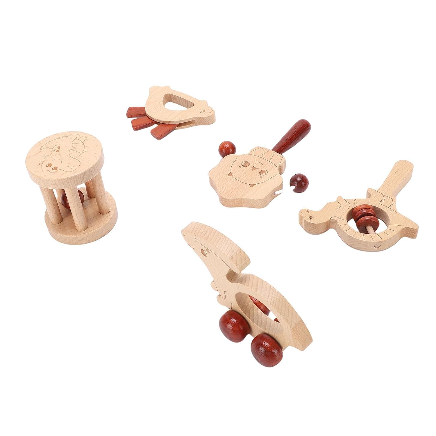 Wooden Baby Rattle Set Tooth Grab Infant Toy for Newborn Baby Eco-Friendly Portable Size