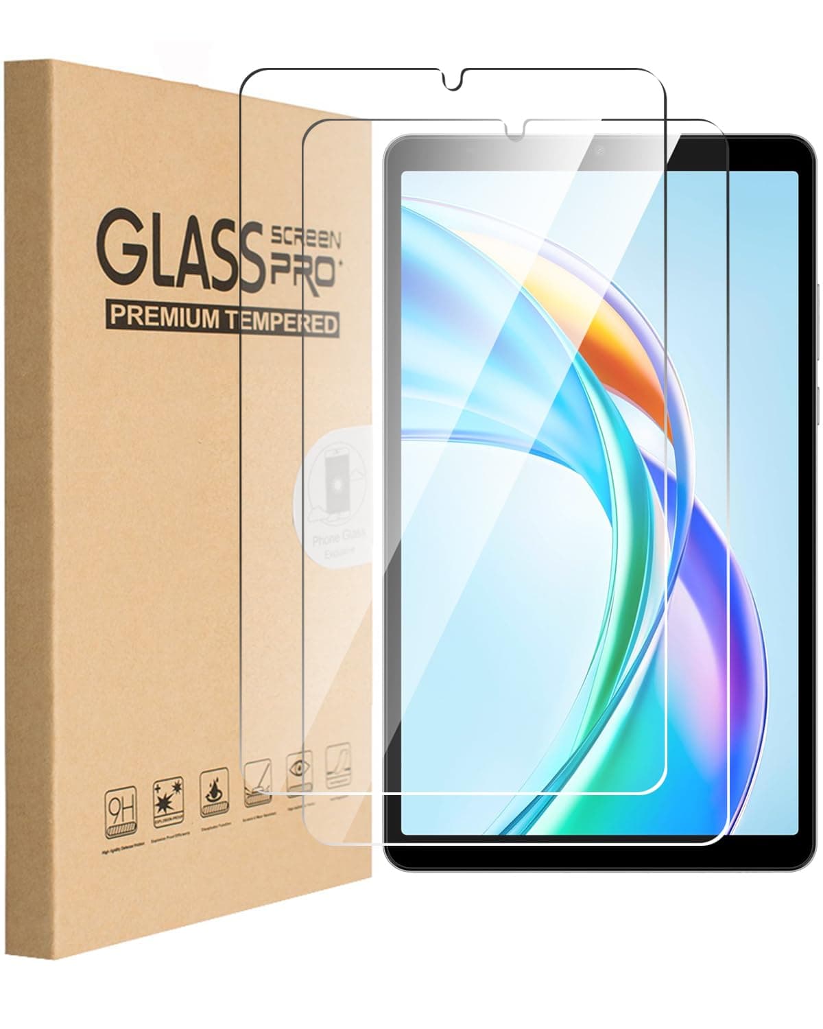 تي تيرسيلي واقي شاشة لهونر باد X7 مقاس 8.7 انش، واقي شاشة من الزجاج المقوى عالي الدقة بدرجة وضوح 9H مقاوم للخدش وخالي من الفقاعات - عبوة من قطعتين