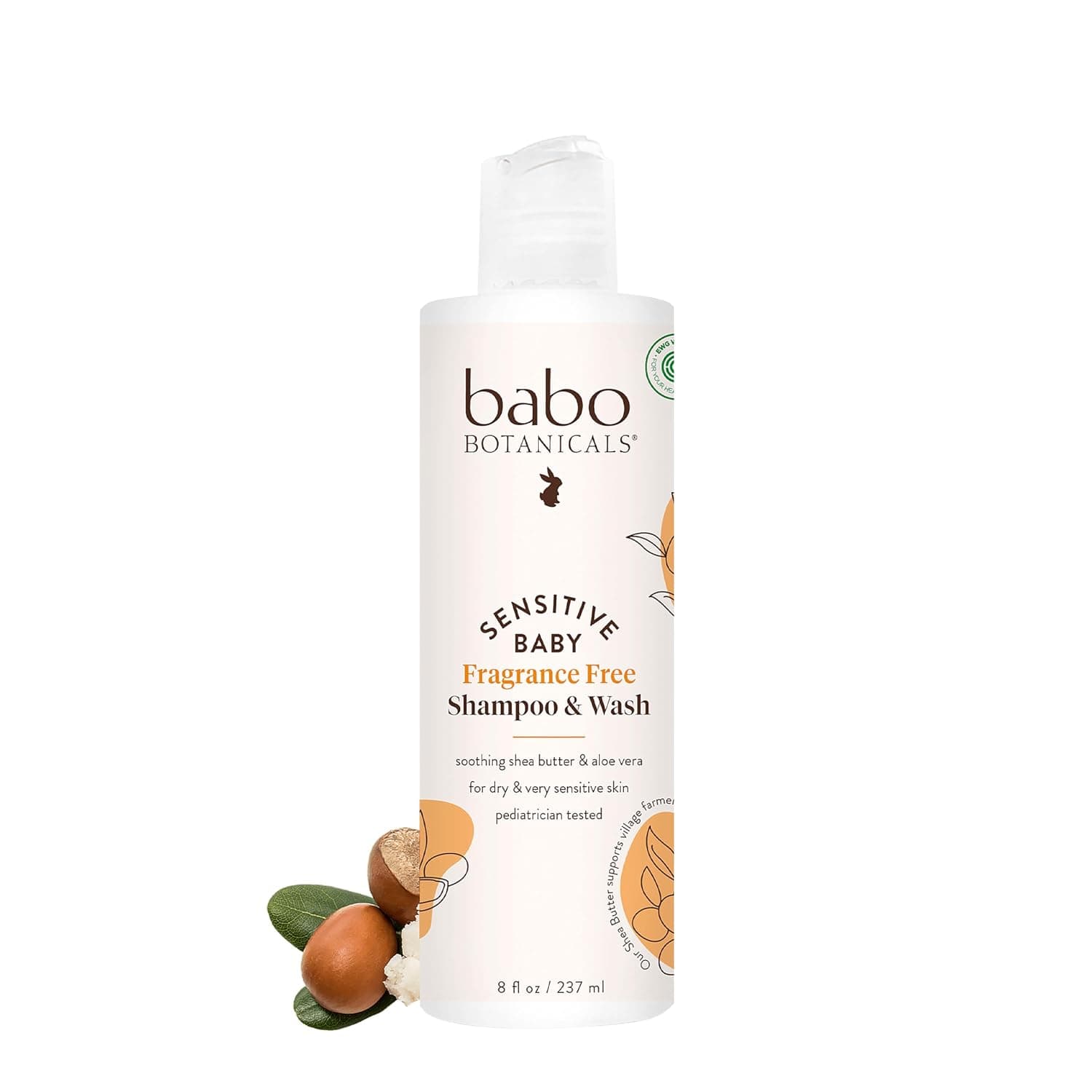 Babo Botanicals Sensitive Baby 2-in-1 Shampoo & Wash - Shea Butter, Calendula & Aloe - Cruelty-Free, Vegan - Pediatrician Tested - EWG Verified - For Babies & Kids