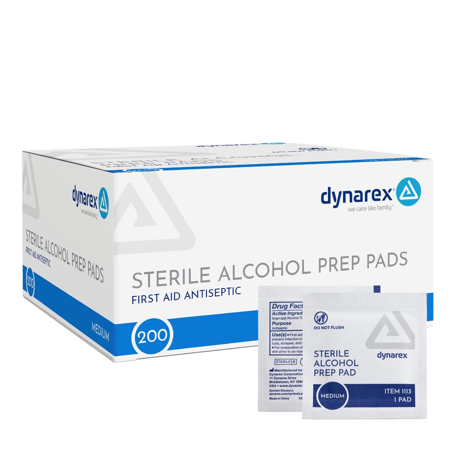 Dynarex Alcohol Prep Pad Sterile, Medium, 200 count