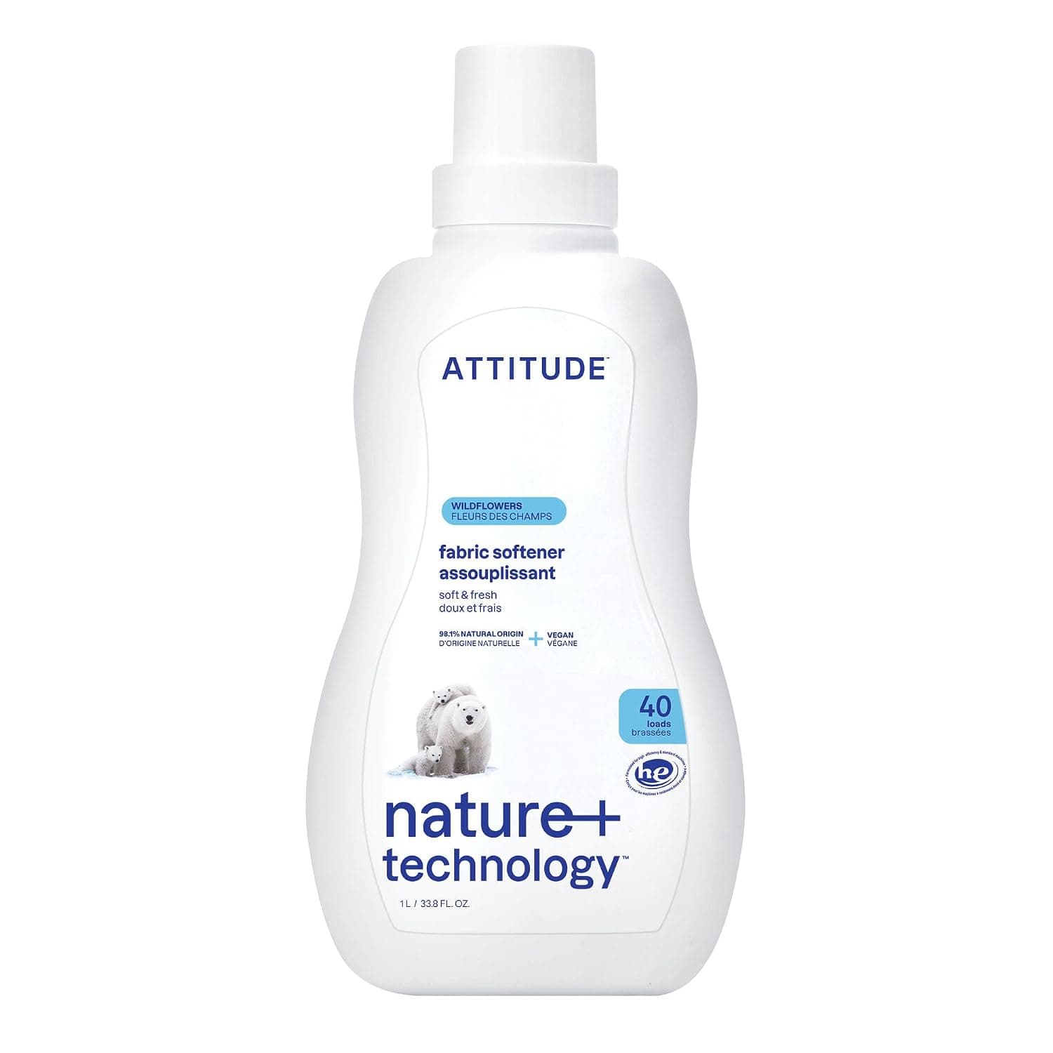 ATTITUDE Baby Fabric Softener, Made in Canada, EWG Verified, Dermatologically Tested, Vegan, Wildflowers, 1L (40 Loads)