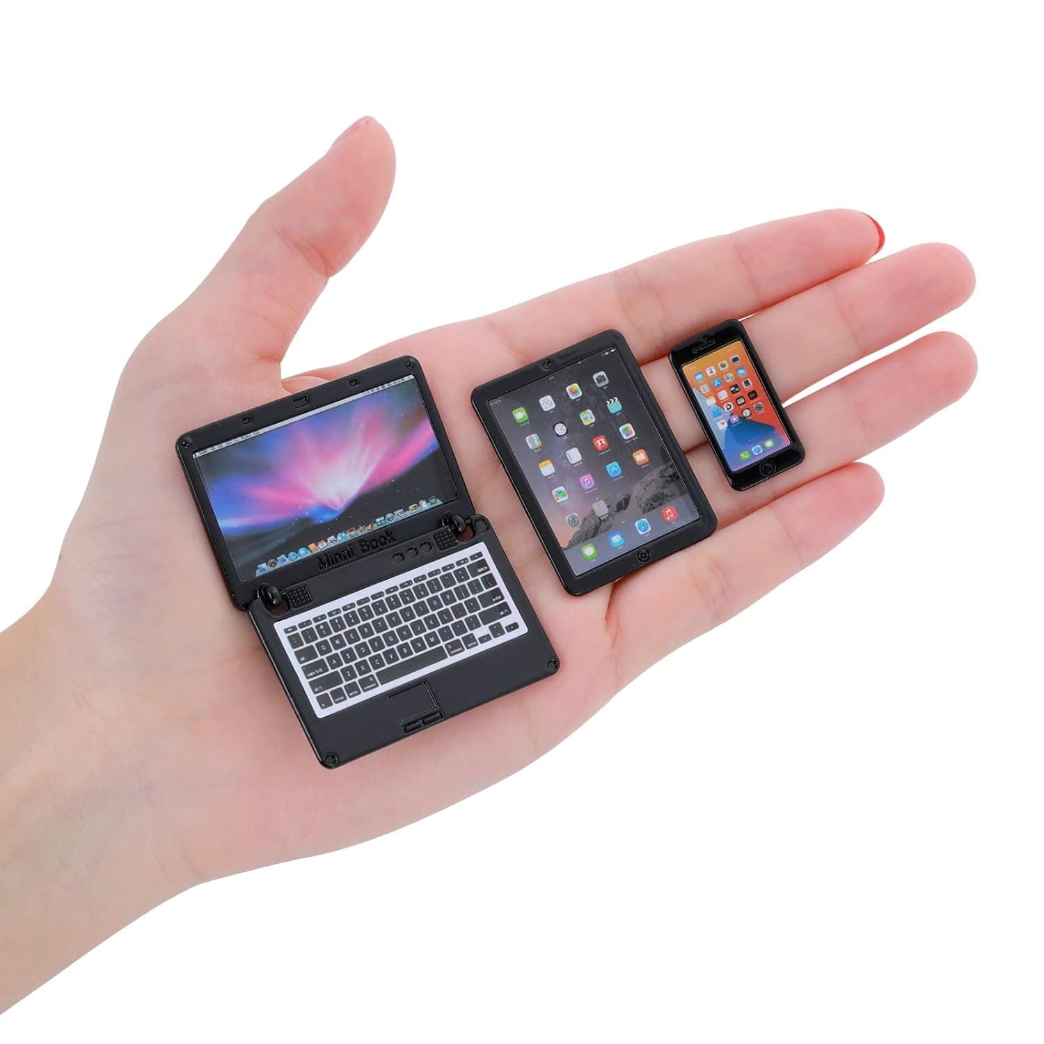 Dollhouse Mini Laptop Tablet and Smart Phone, 1:12 Metal Simulation Scene Computer Simulation Accessories, Miniature Toys, Dollhouse Miniatures Computer Scene Simulation Furniture Accessories (3PCS)